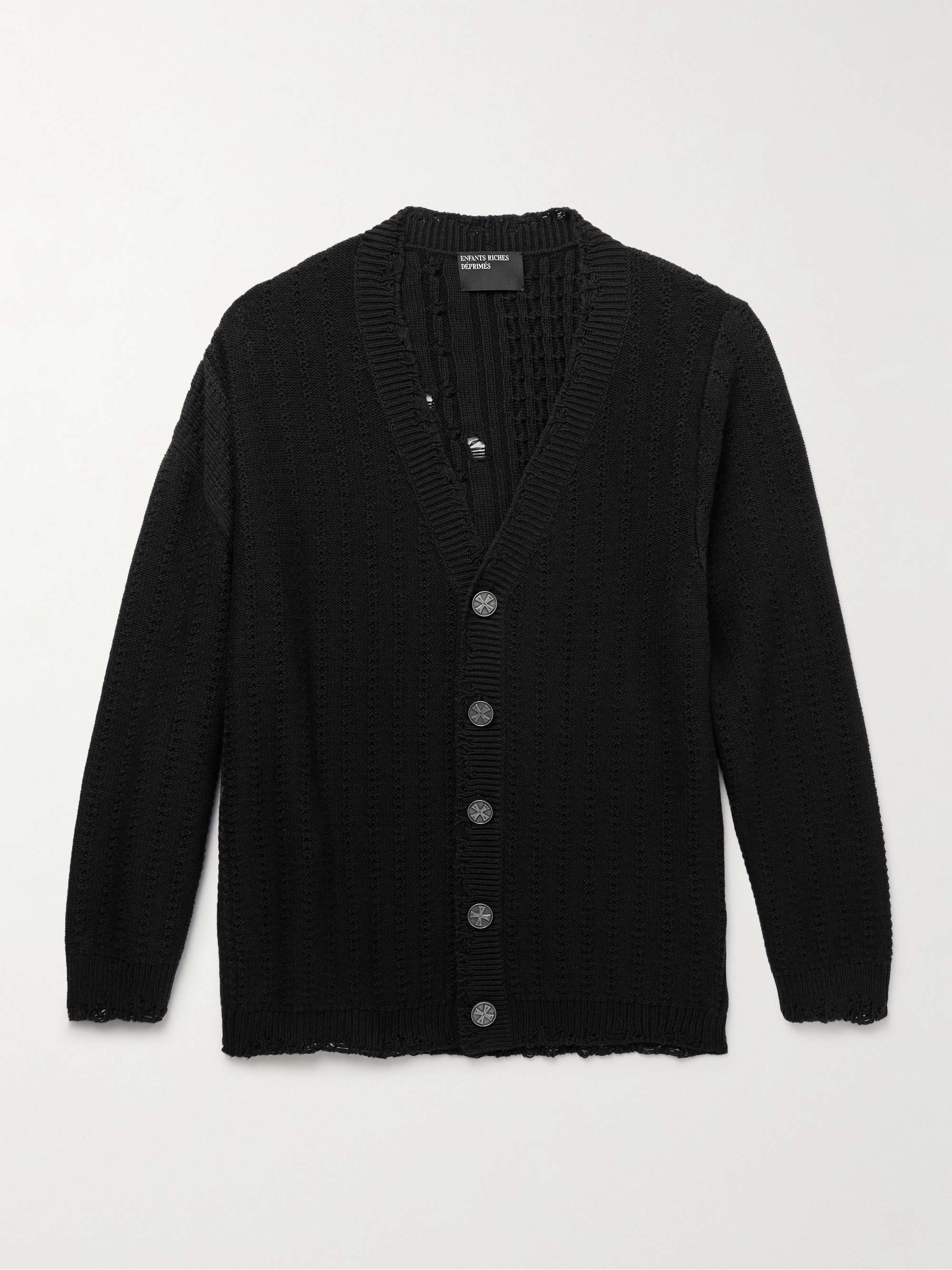 Distressed Cotton and Cashmere-Blend Cardigan view