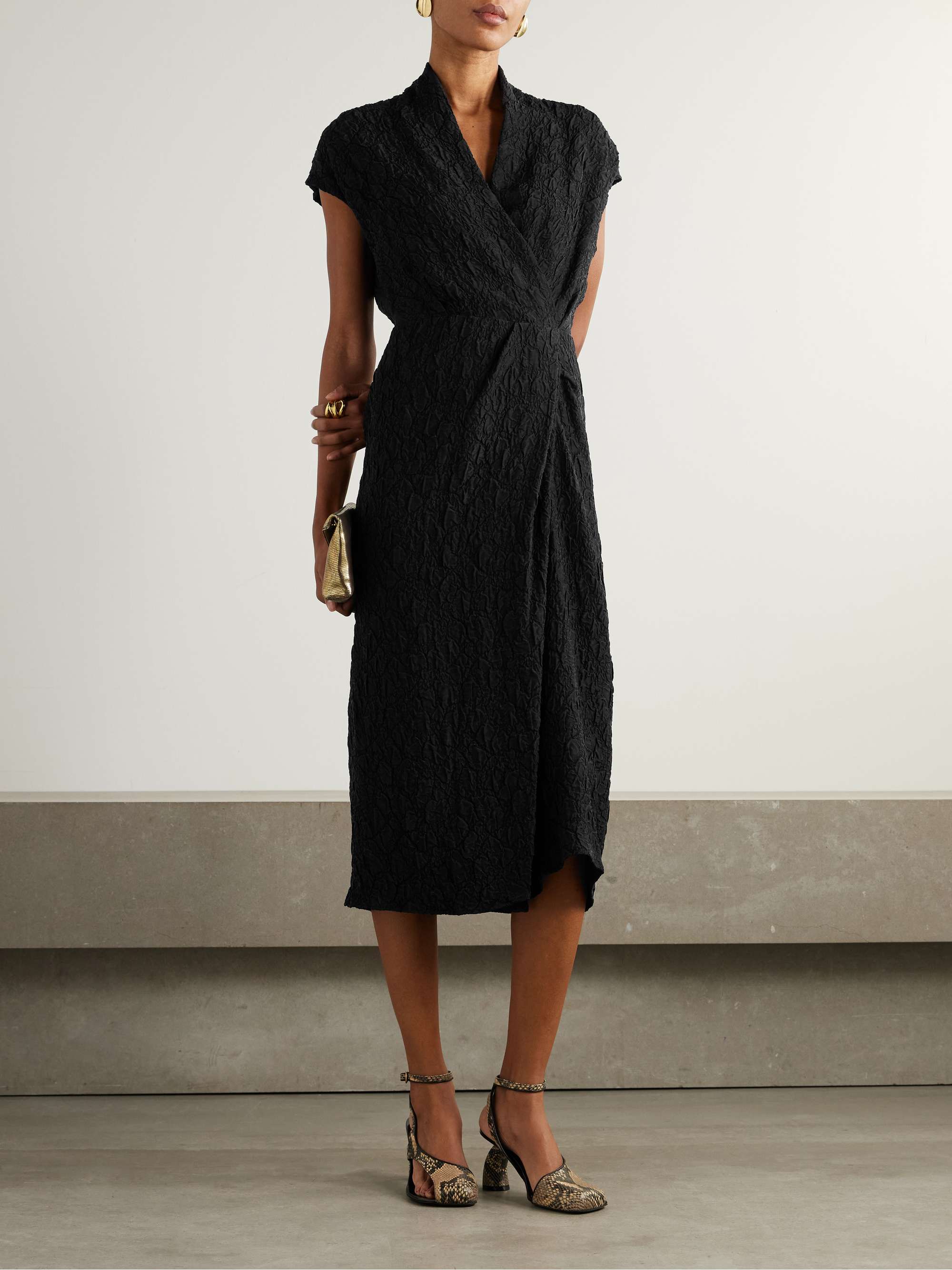 Wrap-effect cloqué midi dress view