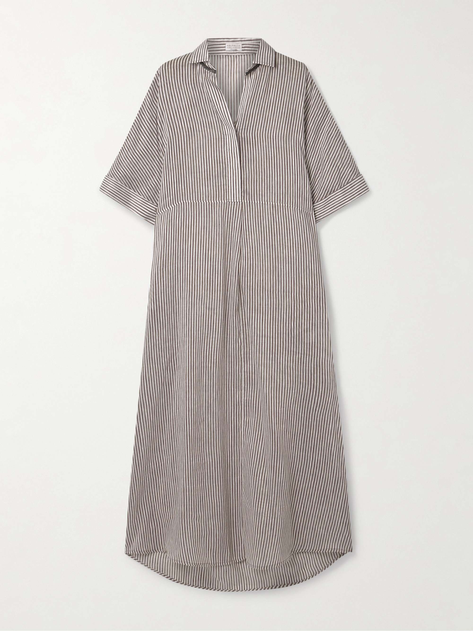 Oversized bead-embellished striped linen and silk-blend organza maxi shirt dress view