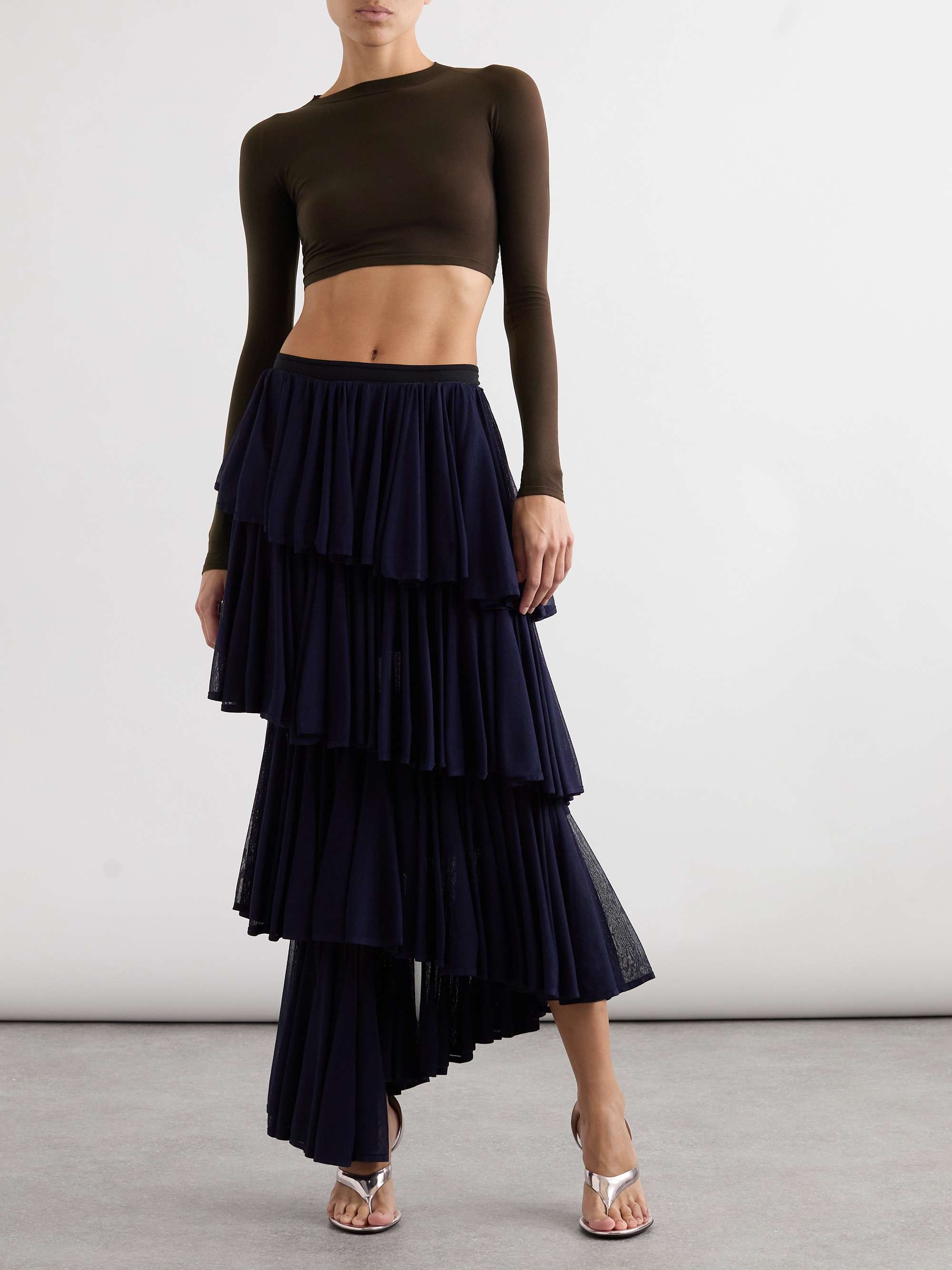 Paneled cropped jersey top view