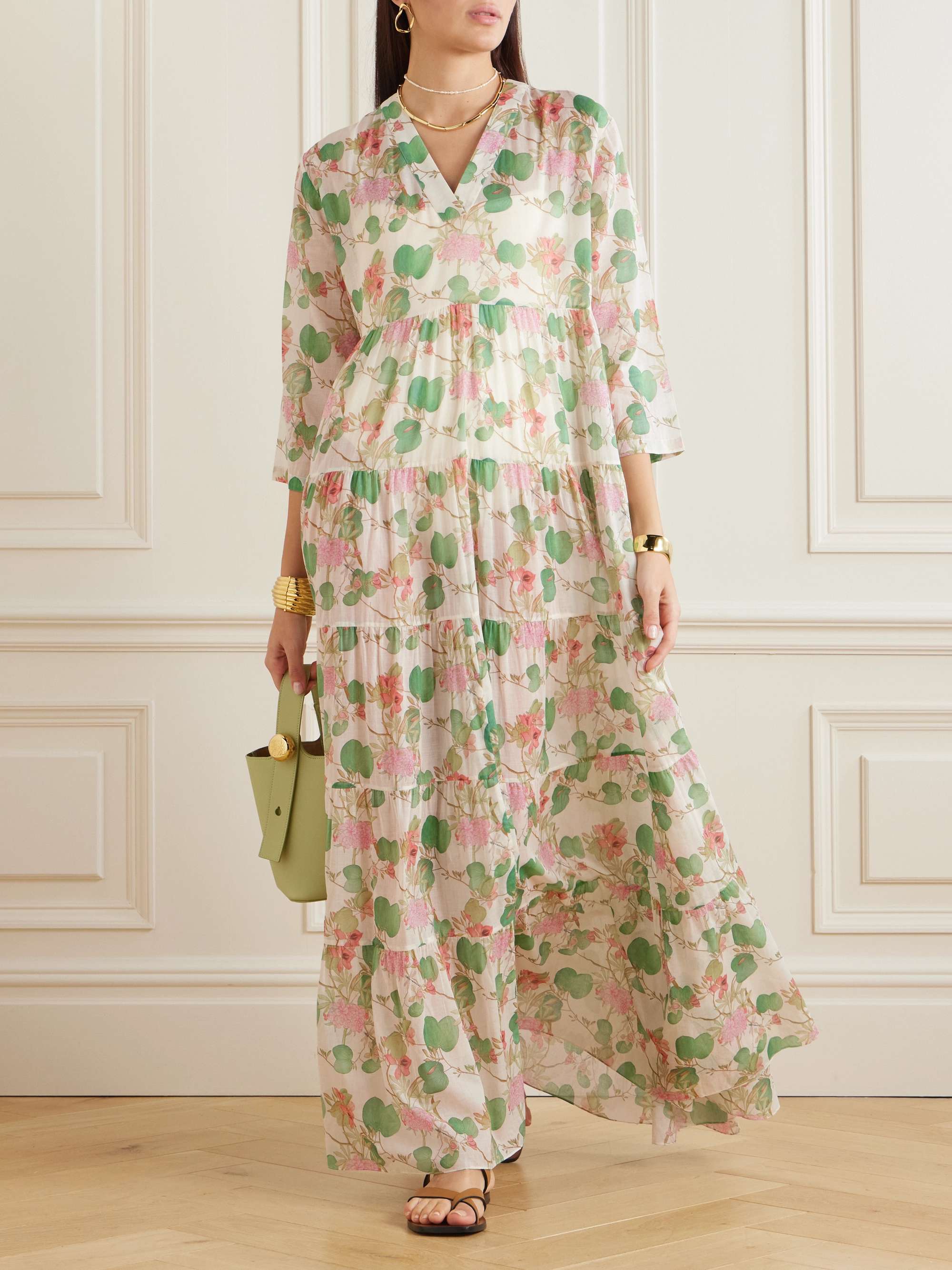 Alba tiered pleated printed cotton-poplin maxi dress view