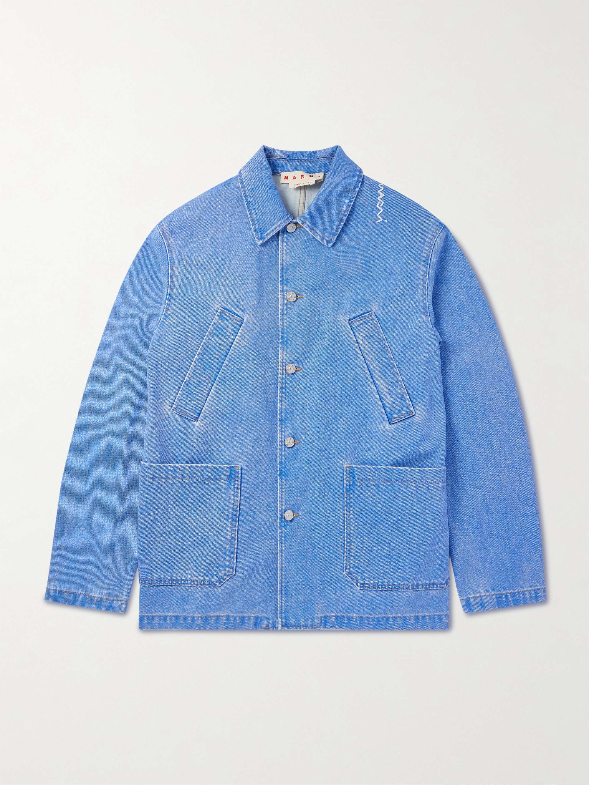 Logo-Embroidered Bleached Denim Jacket view