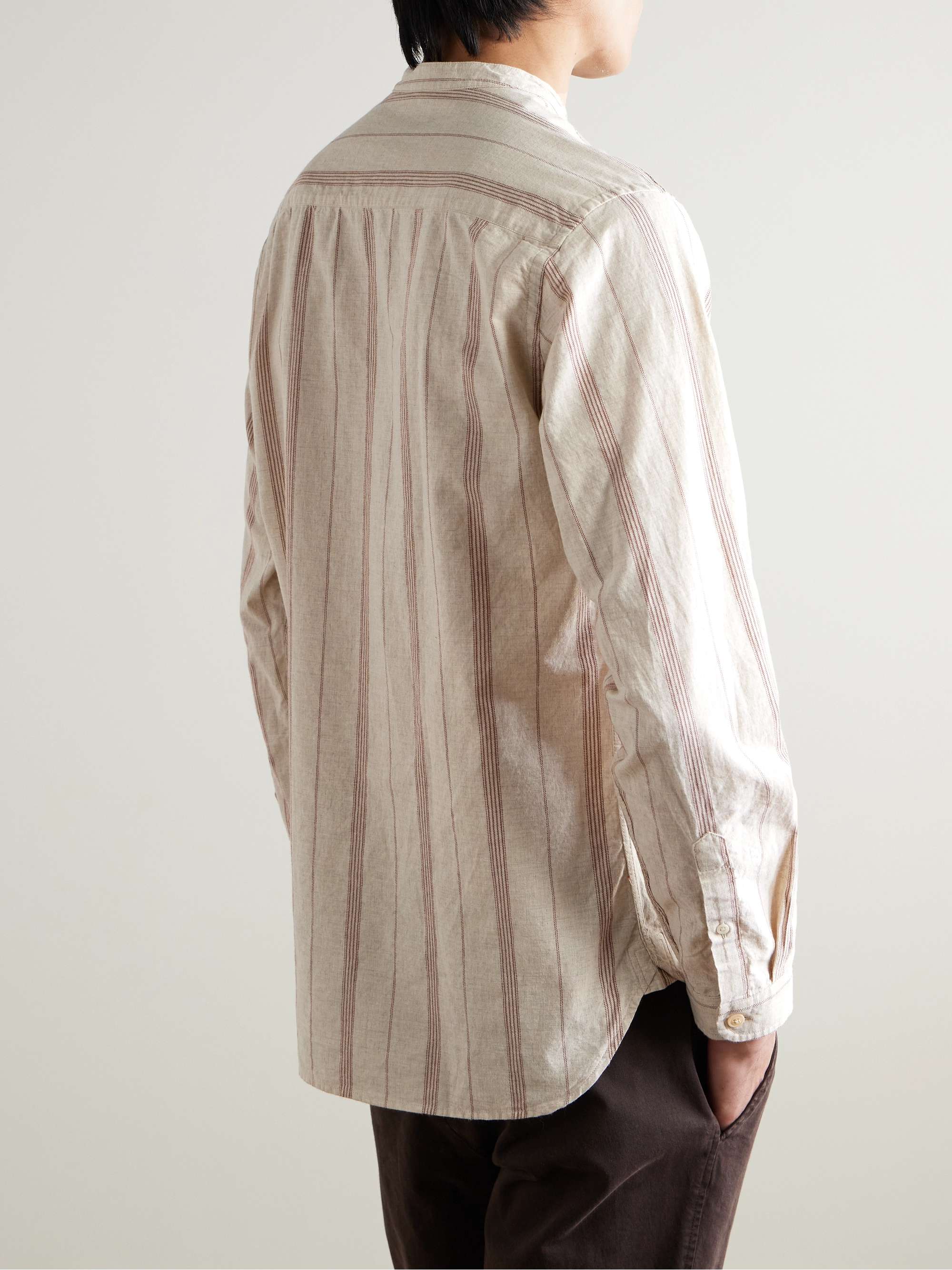 Grandad-Collar Striped Cotton Shirt view