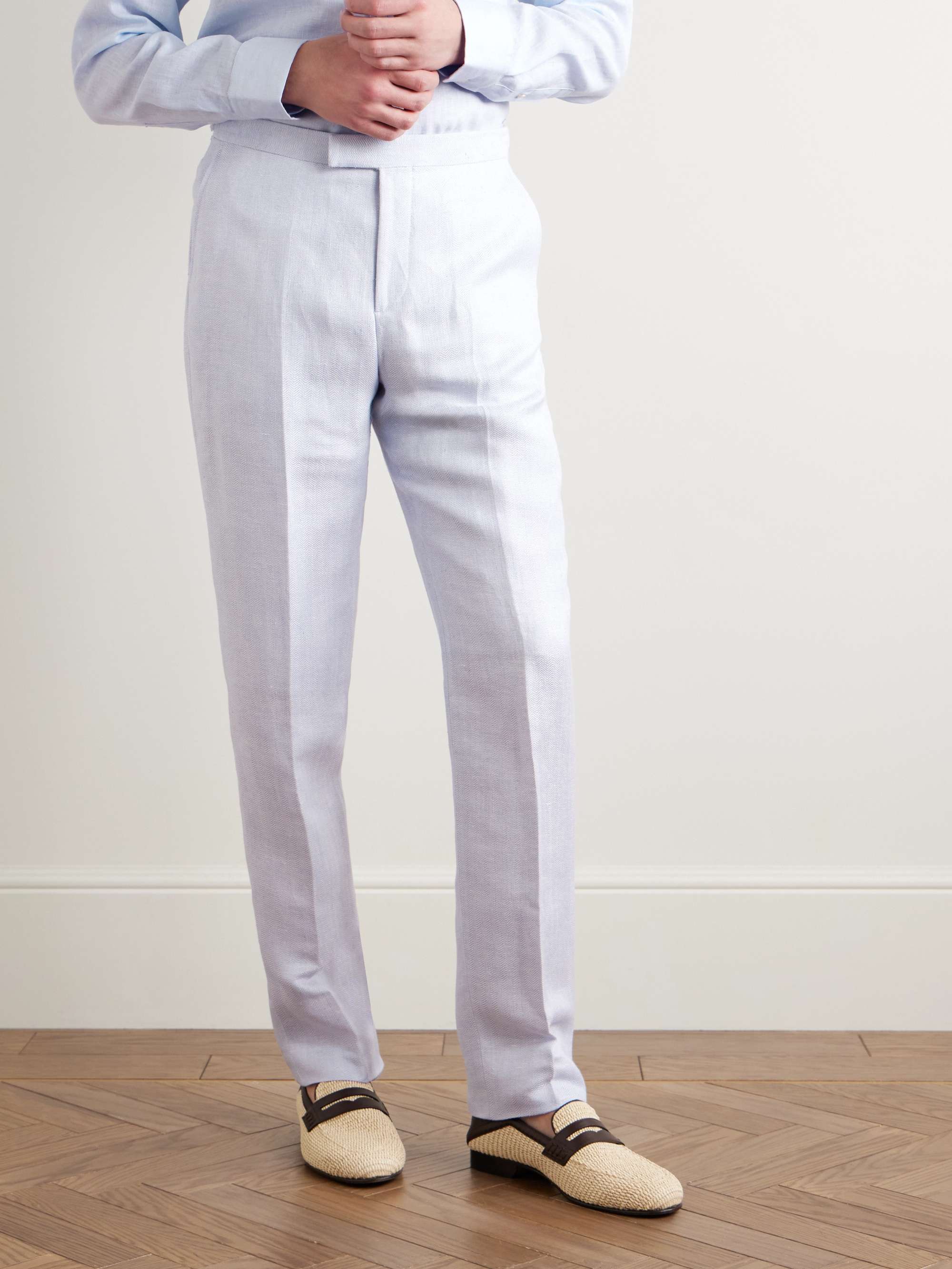 Slim-Fit Herringbone Linen and Silk-Blend Suit Trousers view