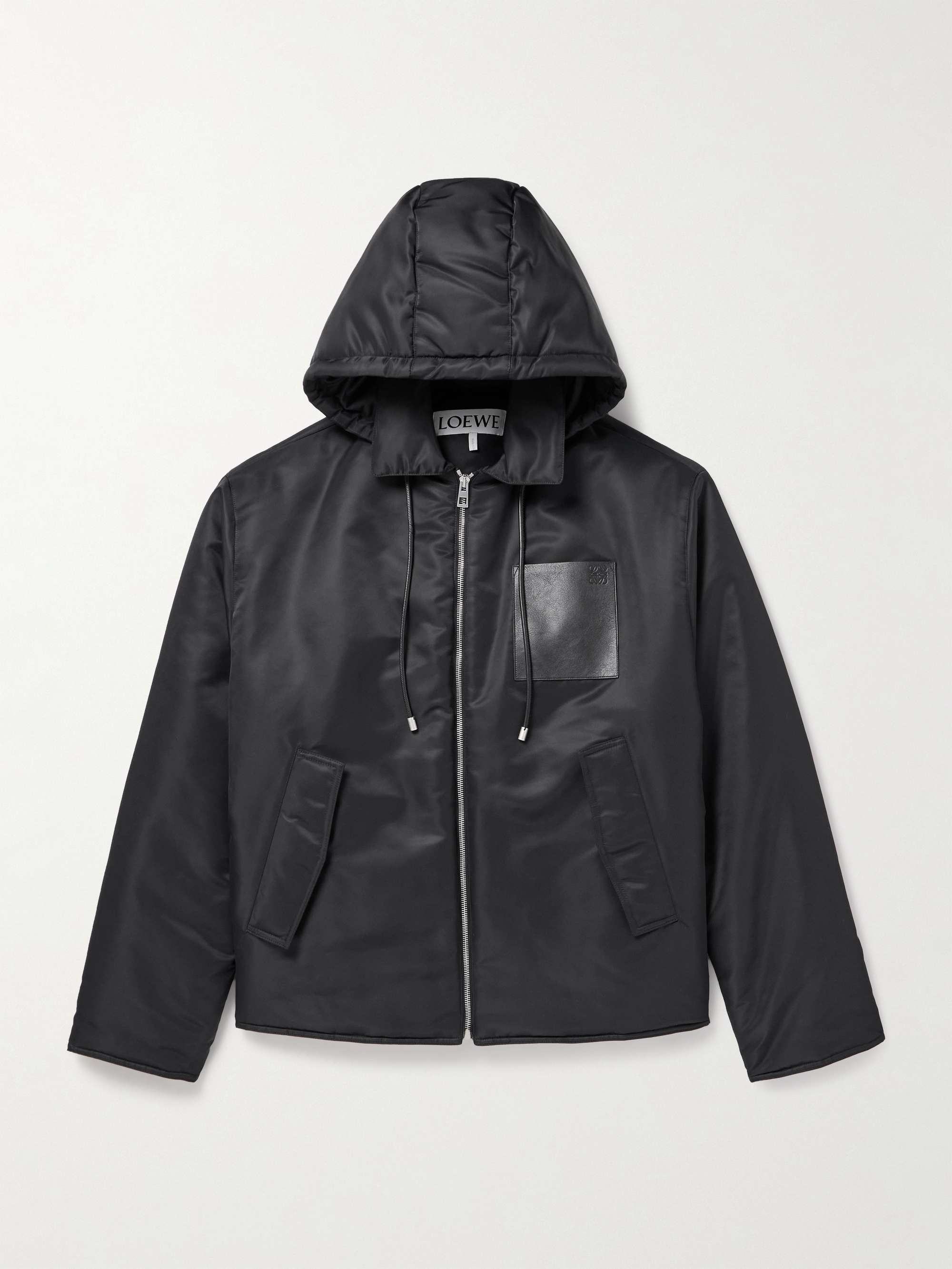 Leather-Trimmed Nylon-Twill Hooded Jacket view