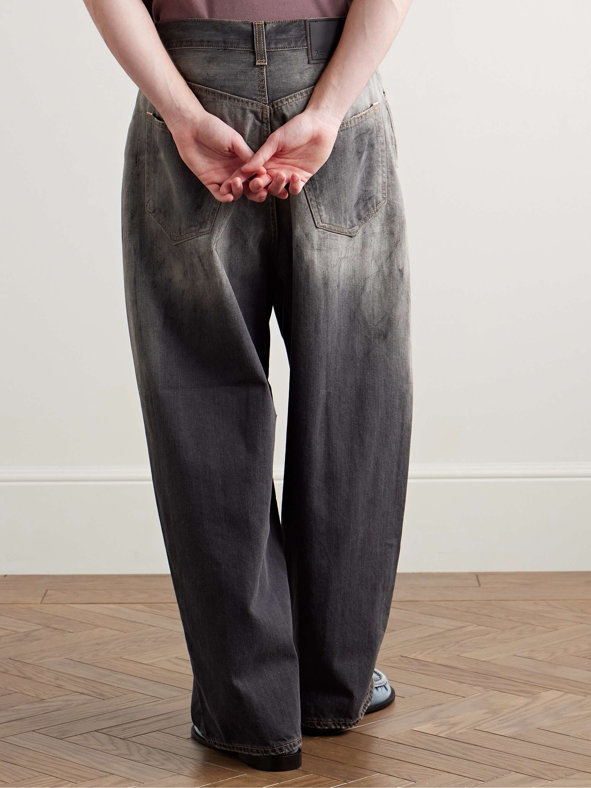 2023M Wide-Leg Distressed Paint-Splattered Jeans view