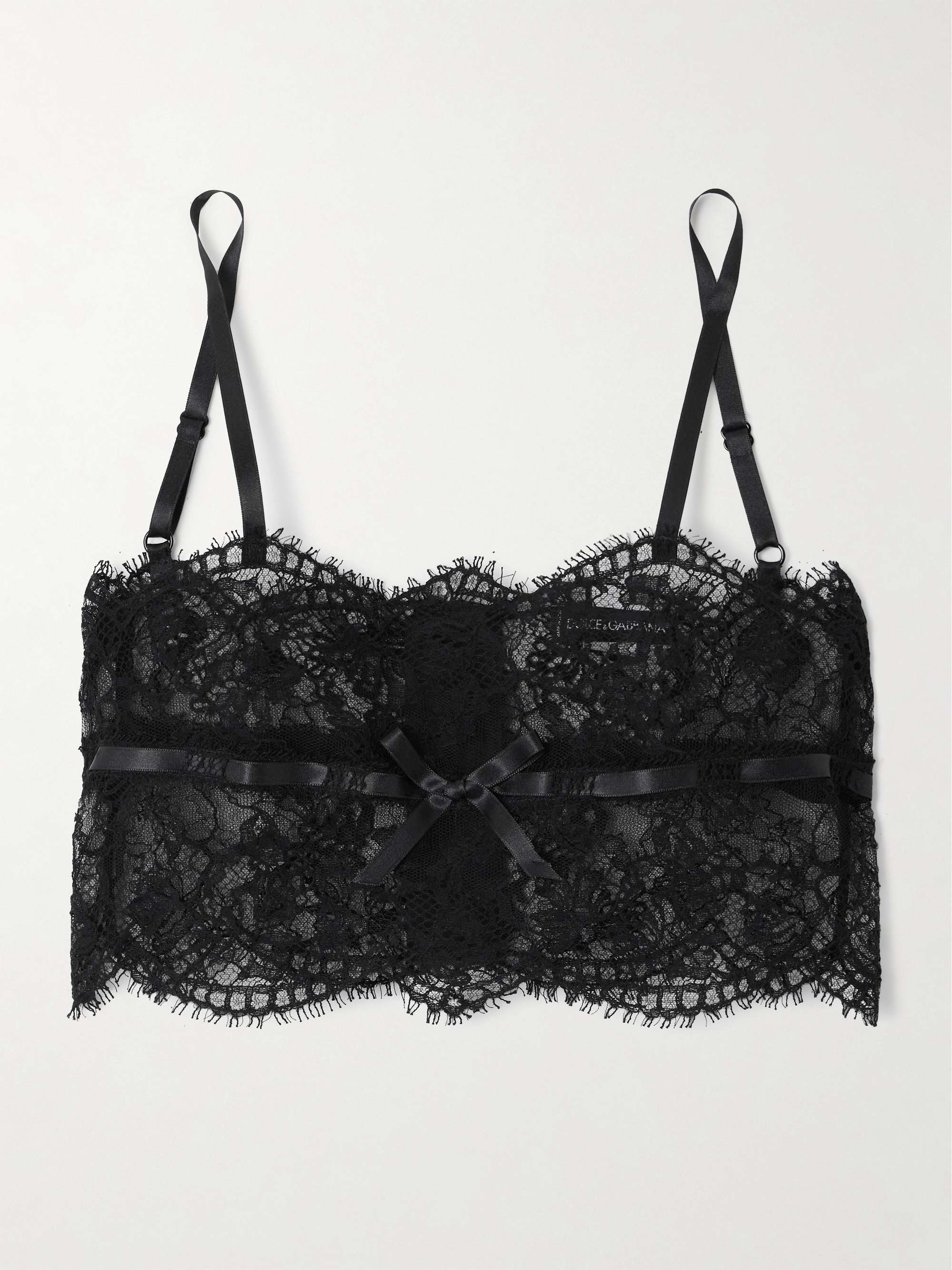 Satin-trimmed Chantilly lace top view