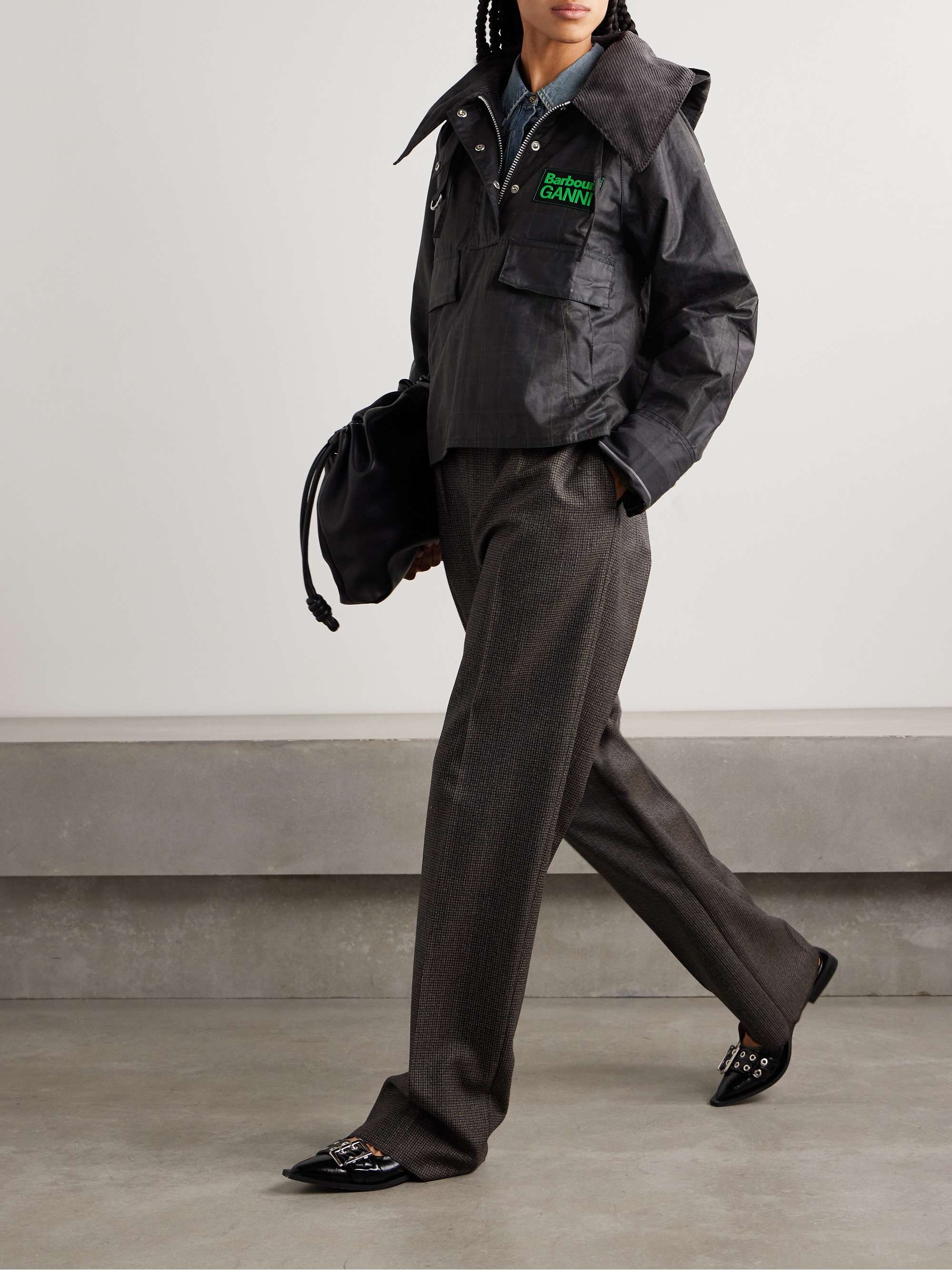 + GANNI corduroy-trimmed checked waxed-organic cotton jacket view