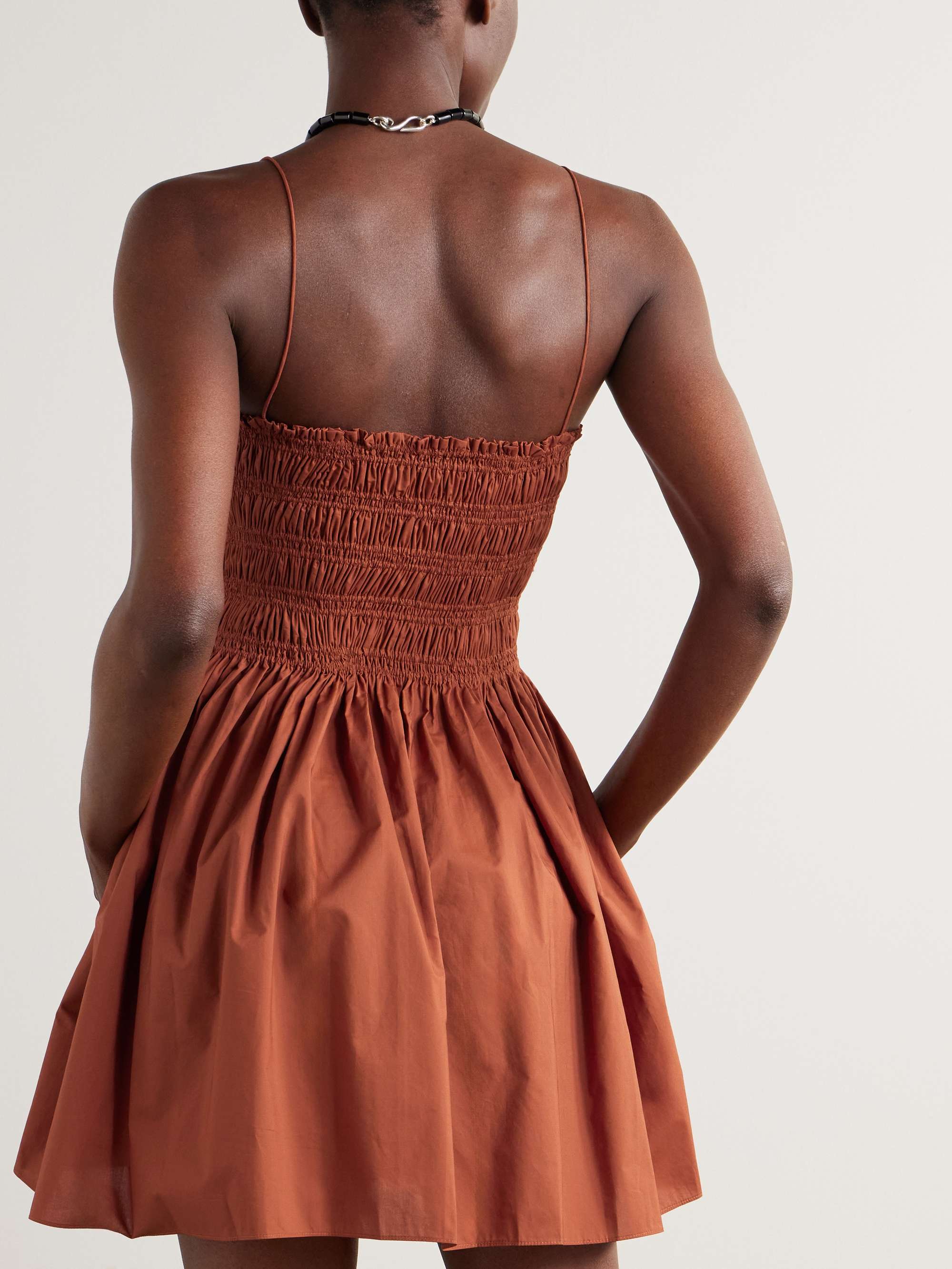 Shirred organic cotton-poplin mini dress view