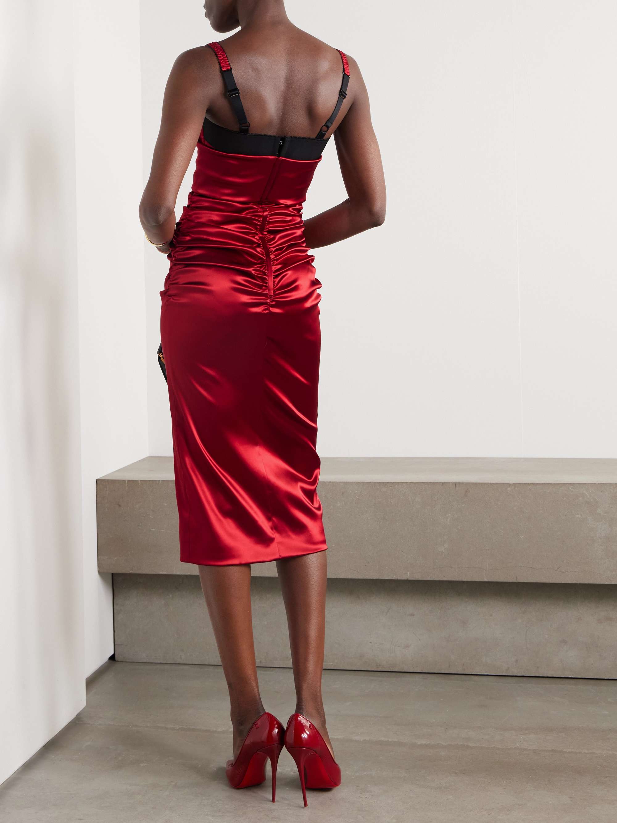 Ruched satin midi dress view