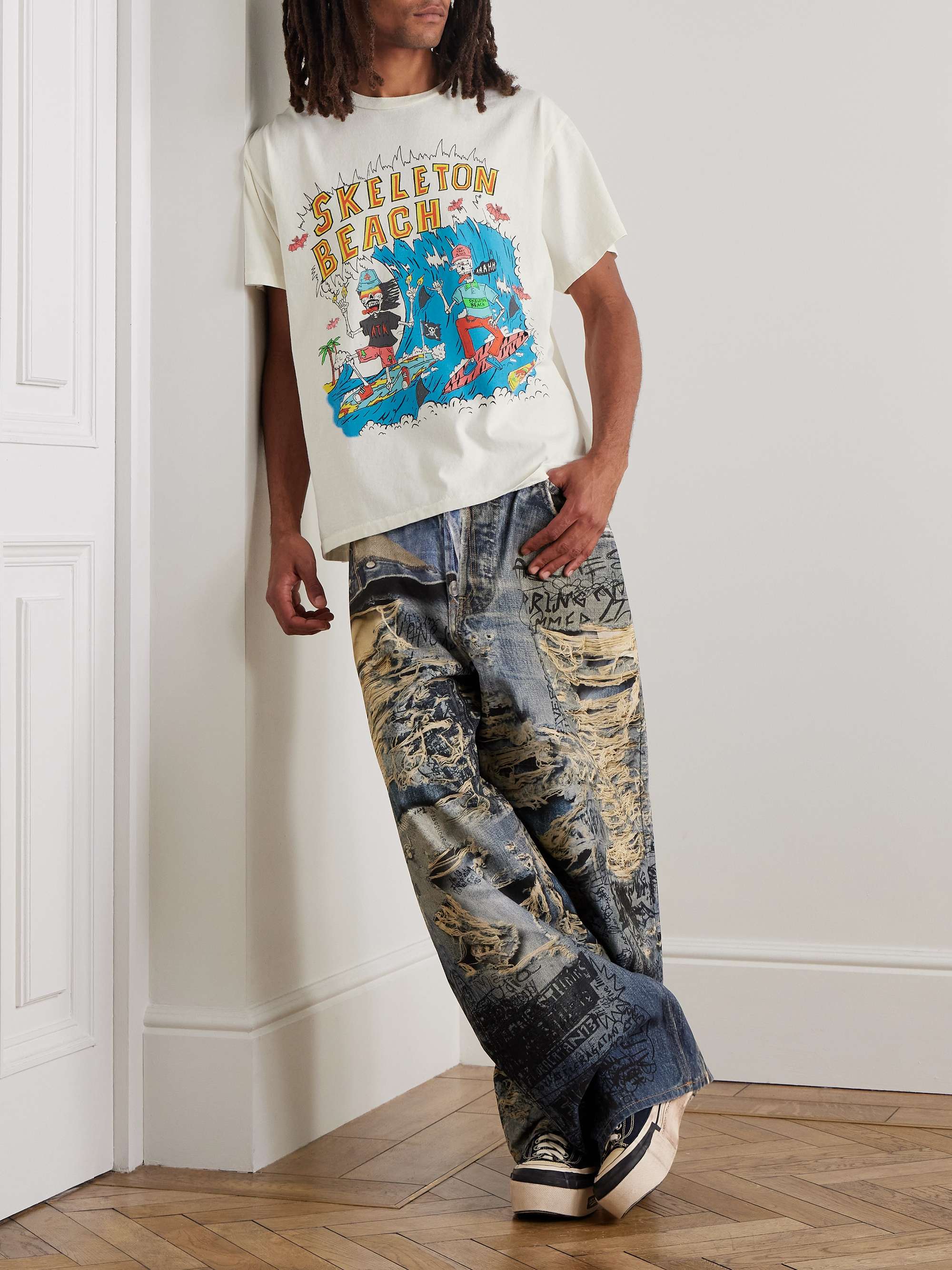 Skeleton Beach Surf Glittered Printed Cotton-Jersey T-Shirt view