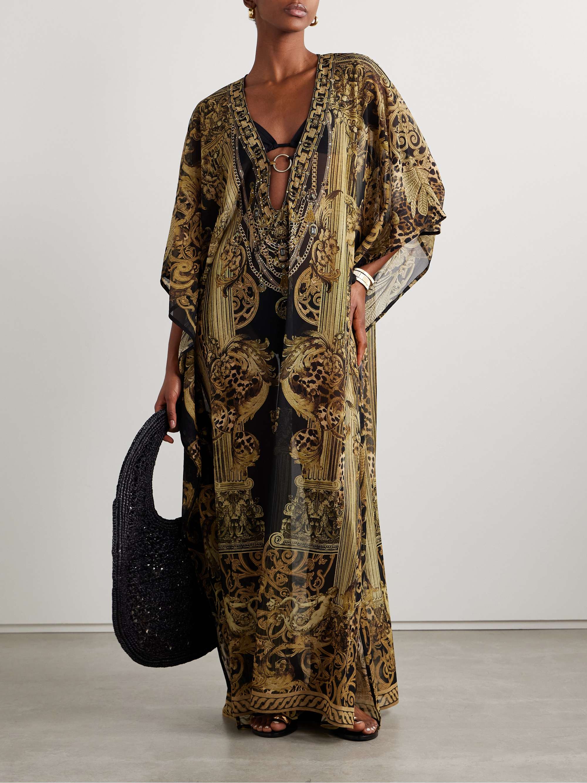Embellished printed recycled stretch-mesh kaftan view