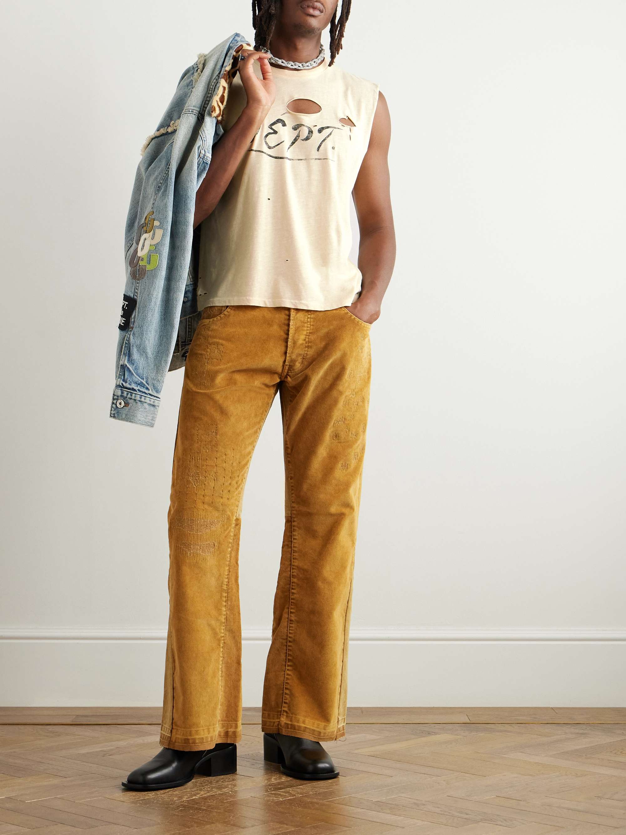 Cropped Distressed Logo-Print Cotton-Jersey Tank Top view