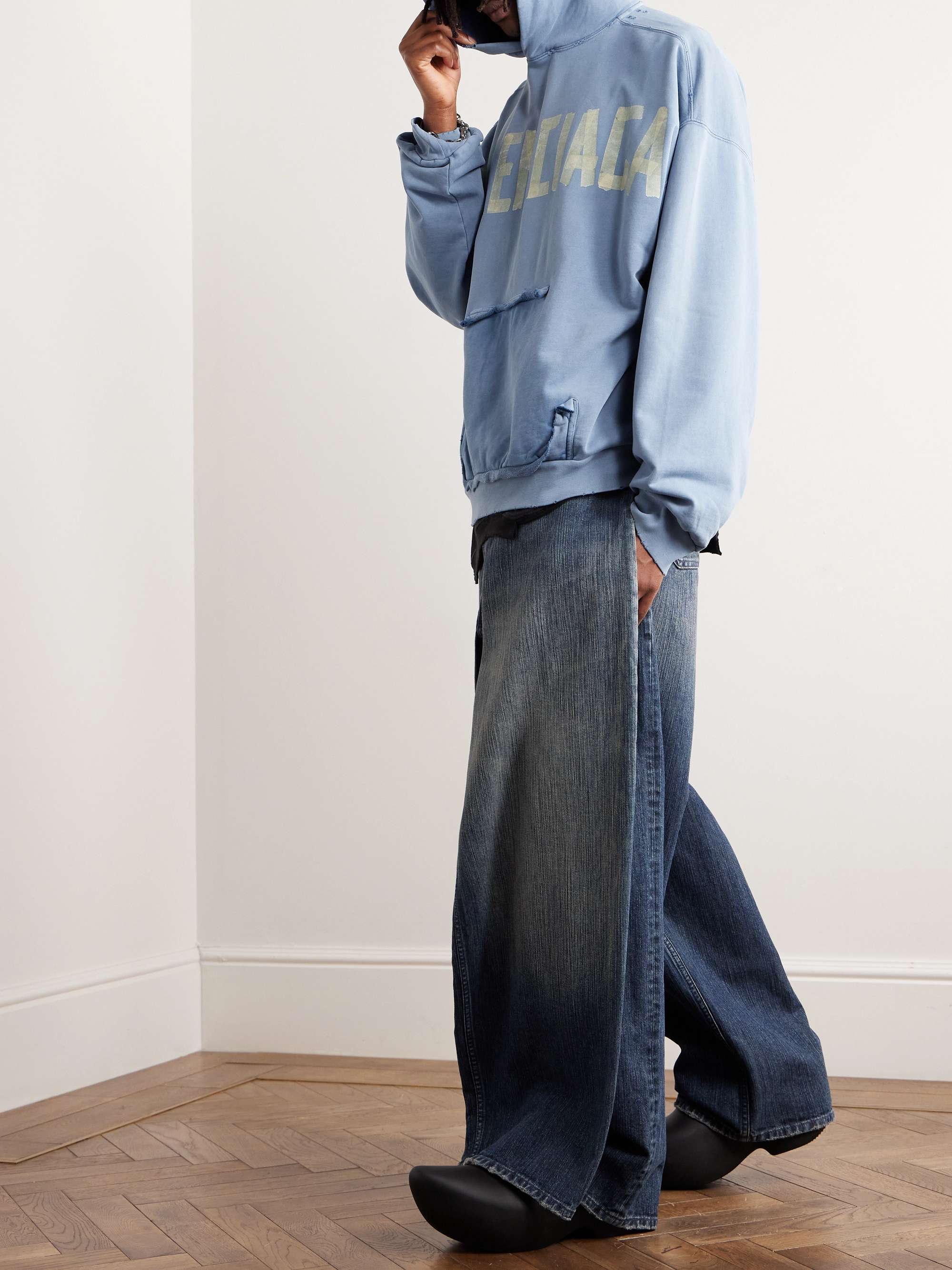 Oversized Distressed Logo-Print Cotton-Jersey Hoodie view