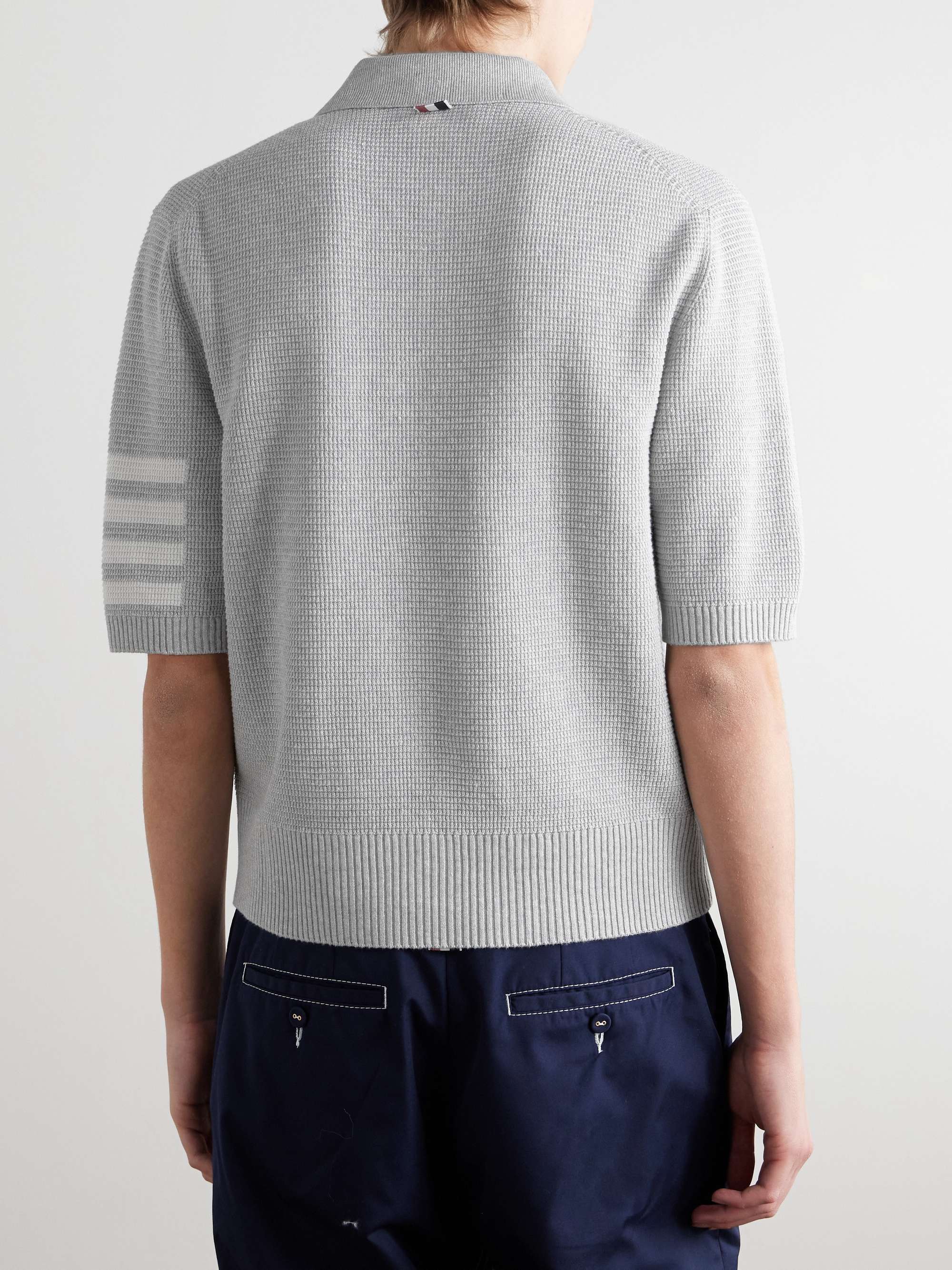 Intarsia-Knit Striped Textured Linen and Cotton-Blend Polo Shirt view