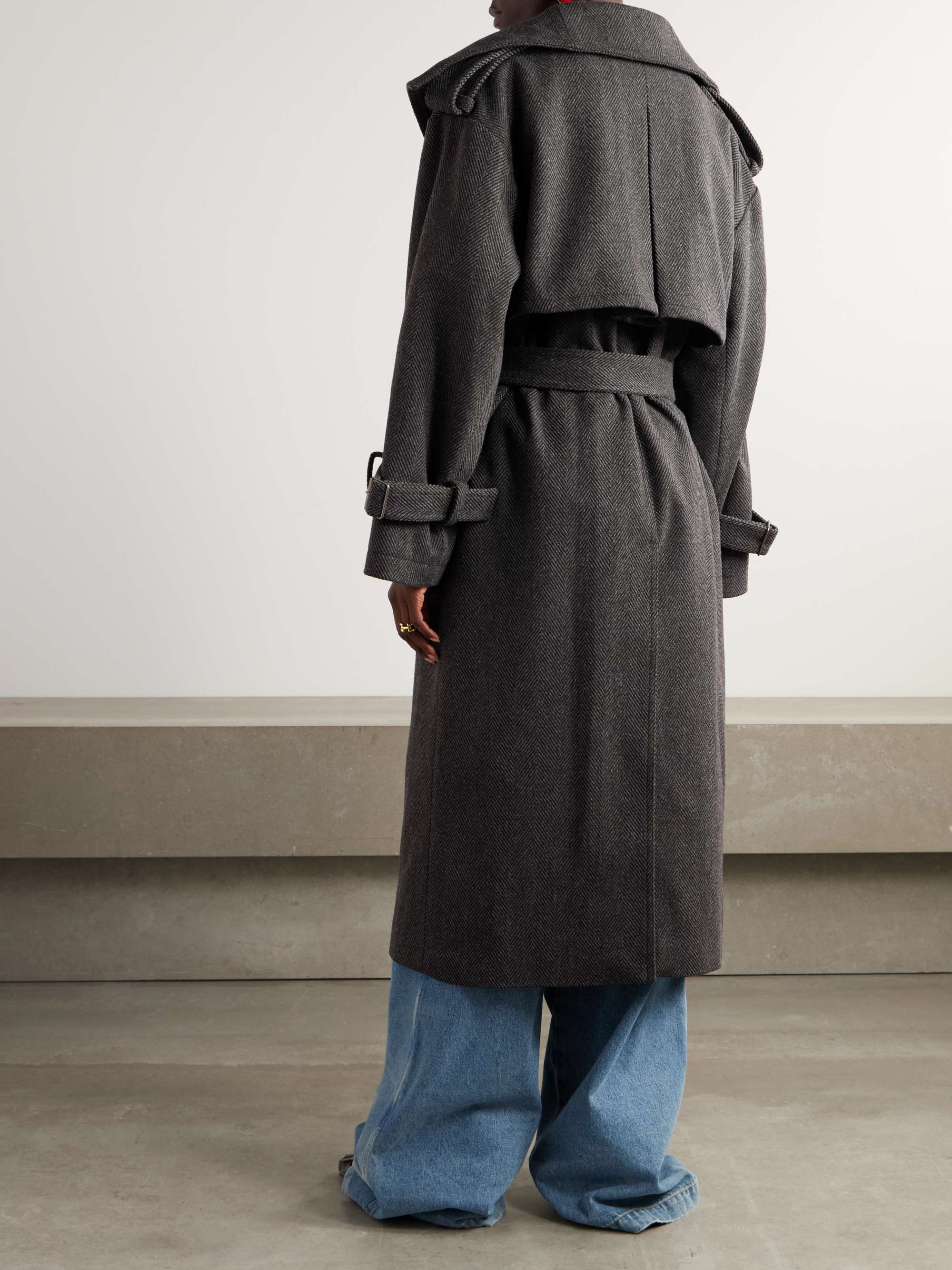 Oversized belted herringbone wool-blend coat view