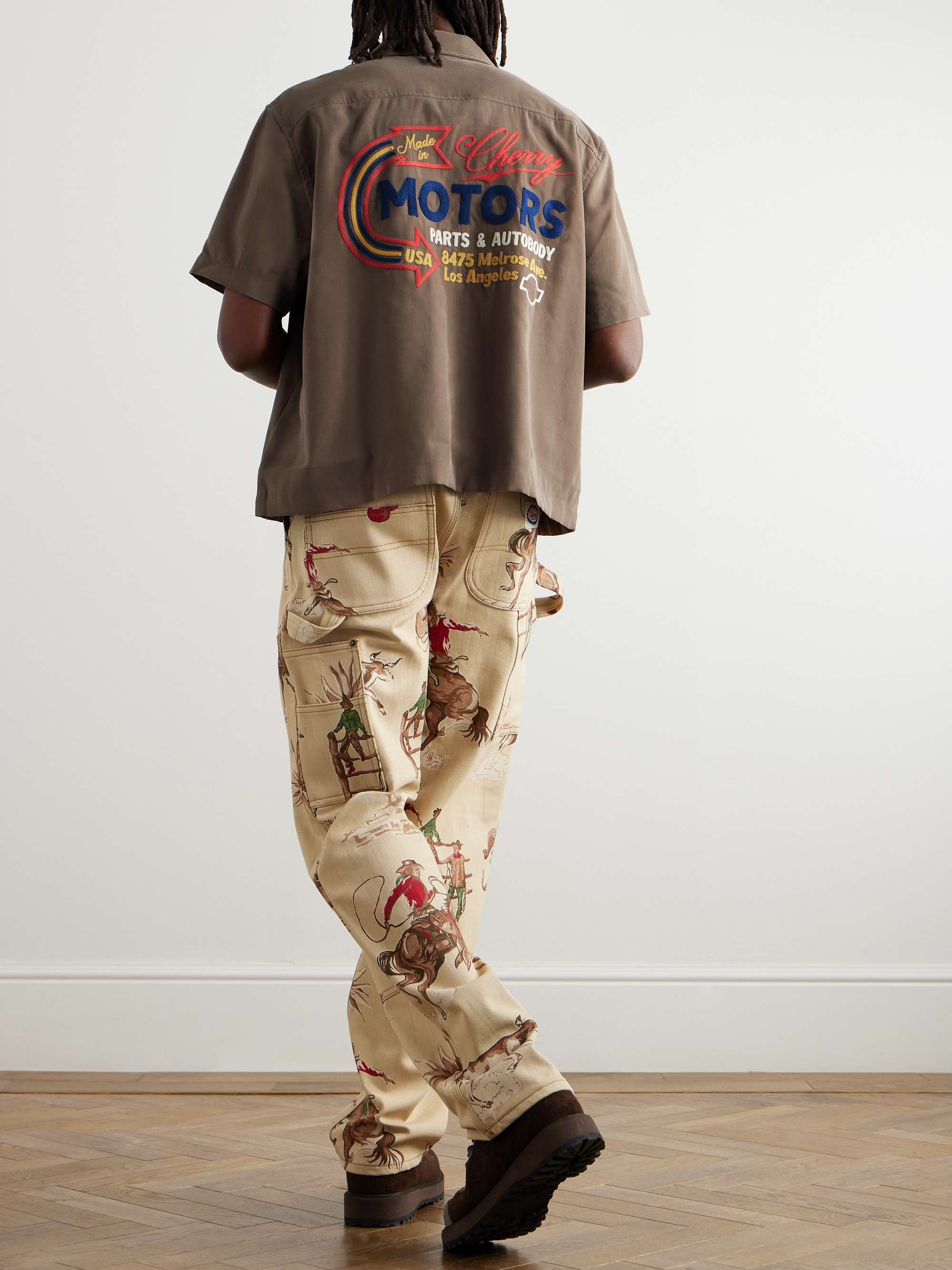 Camp-Collar Logo-Embroidered Twill Shirt view