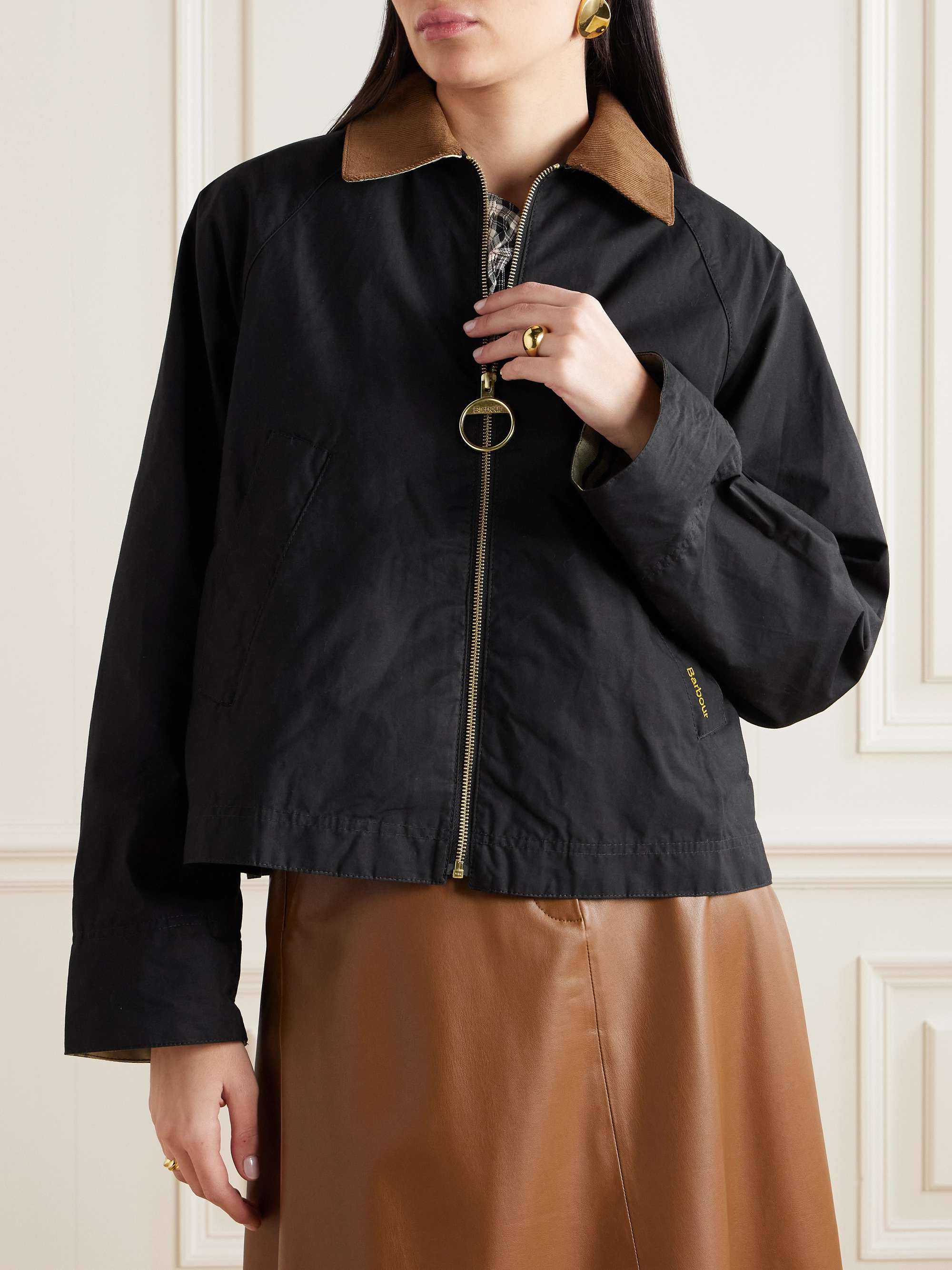 Cropped corduroy-trimmed cotton-canvas jacket view