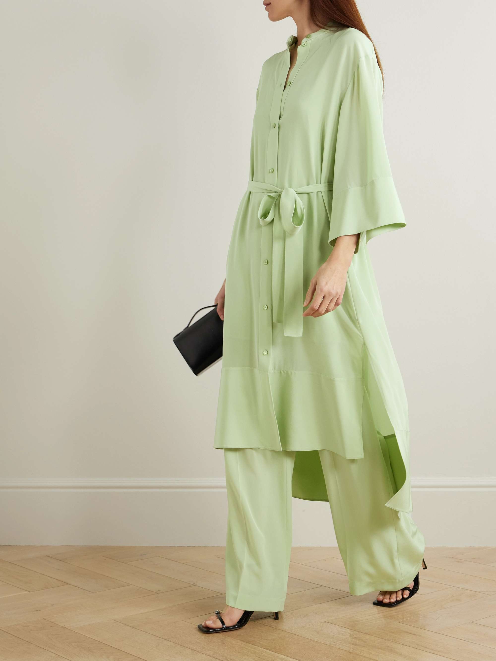 Darious belted pleated silk-crepe midi dress view