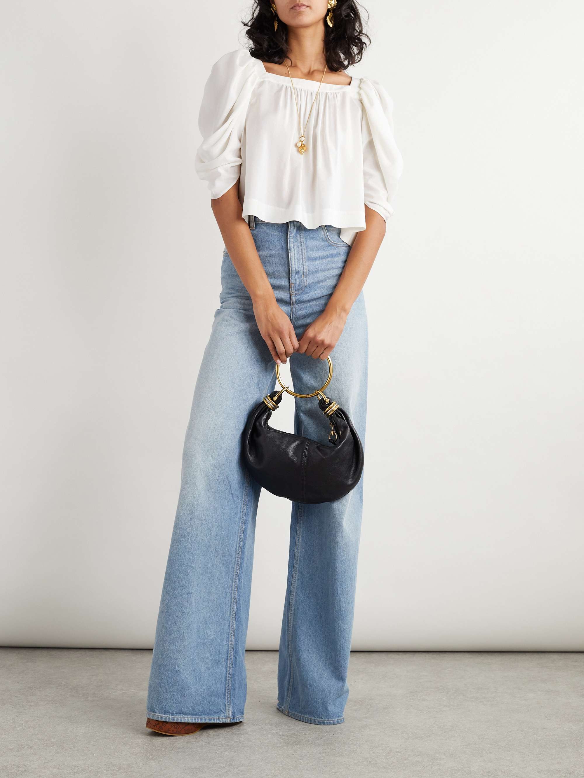 Cropped gathered silk blouse view