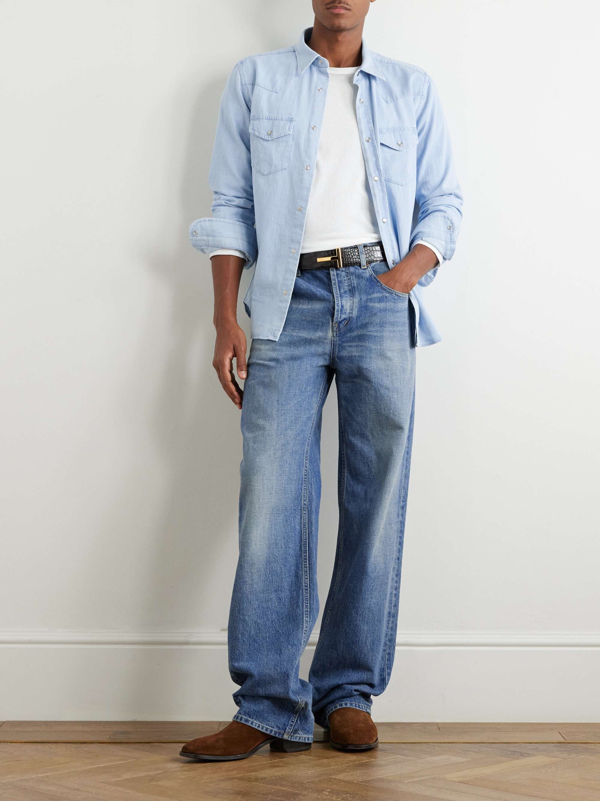 Slim-Fit Cotton-Chambray Western Shirt view