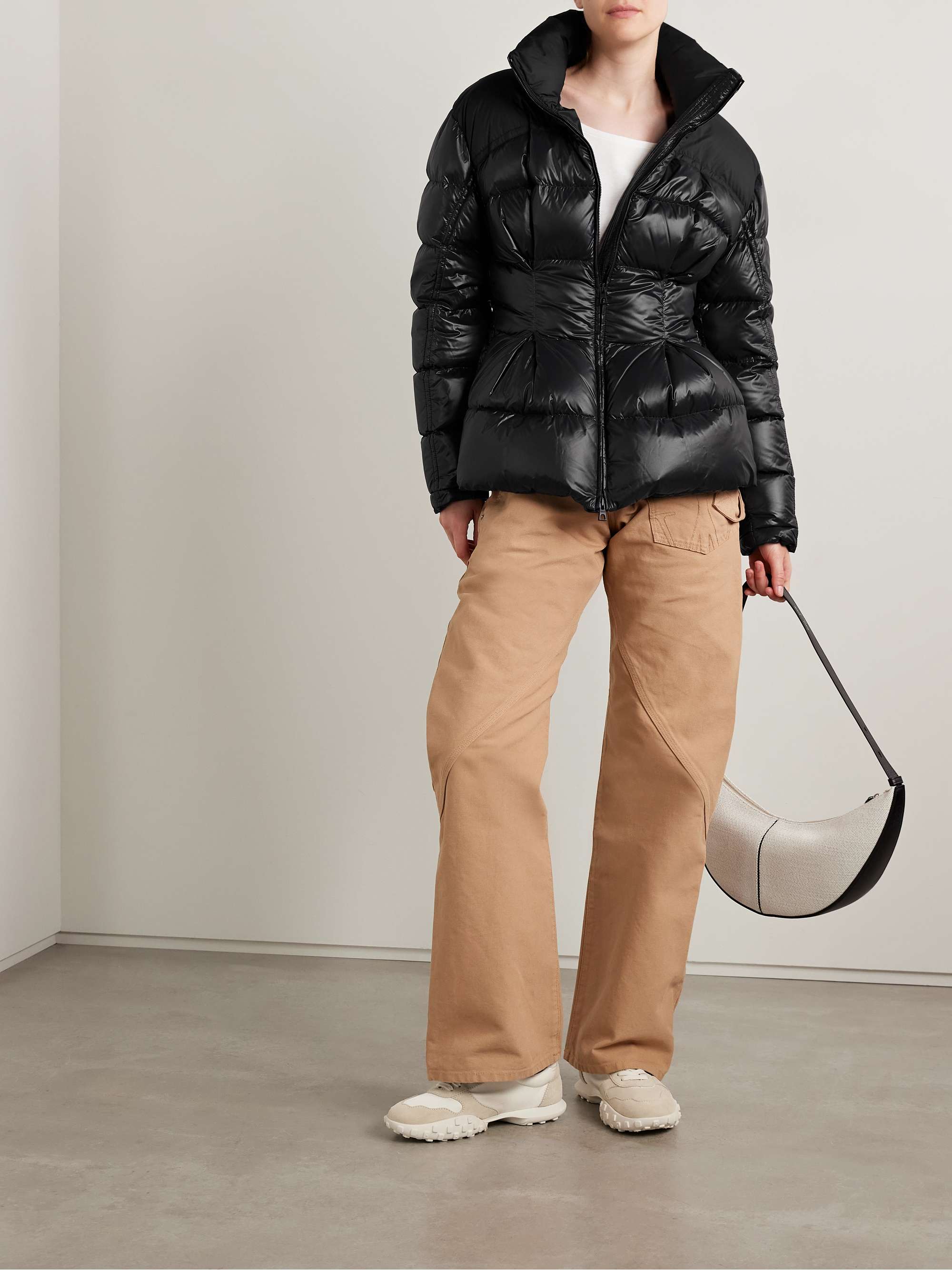 Appliquéd quilted padded glossed-shell down jacket view