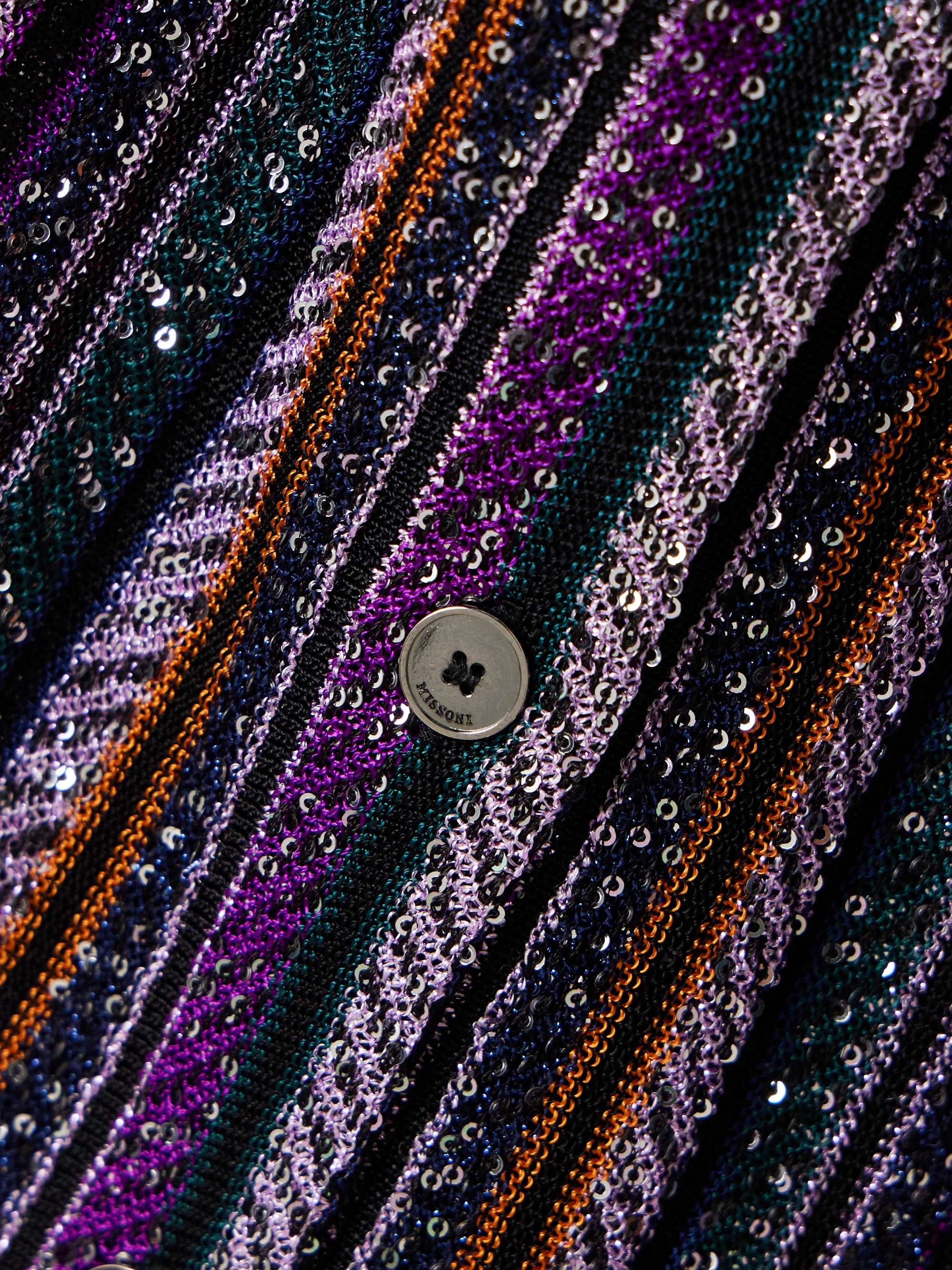 Sequin-embellished striped crochet-knit cardigan view