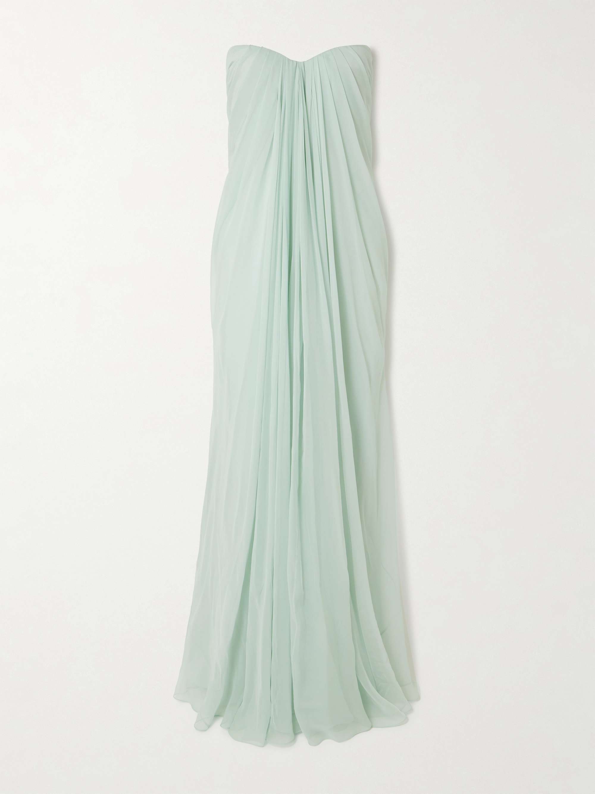 Strapless draped silk-chiffon bustier gown view