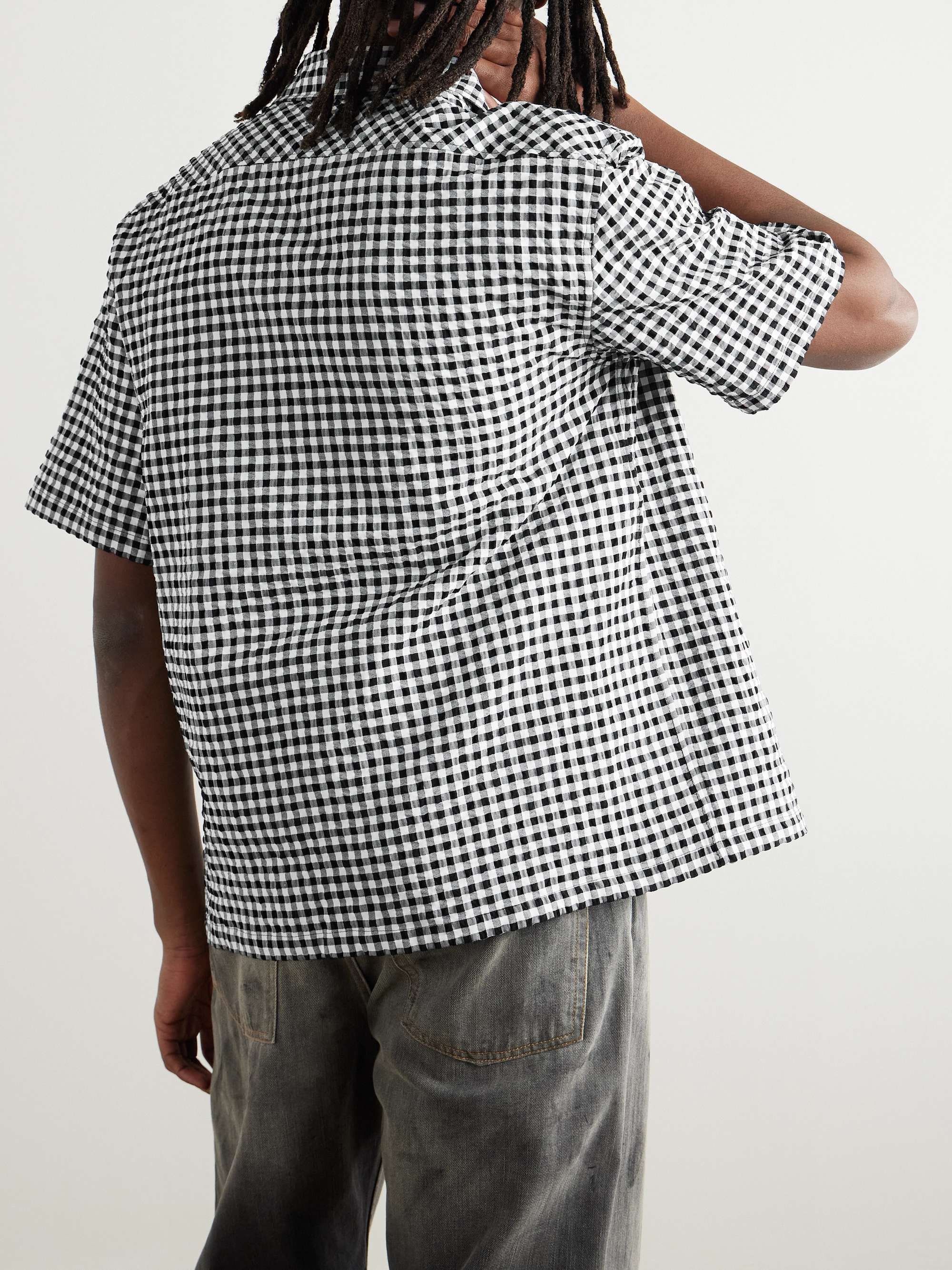 Logo-Embroidered Checked Seersucker Shirt view