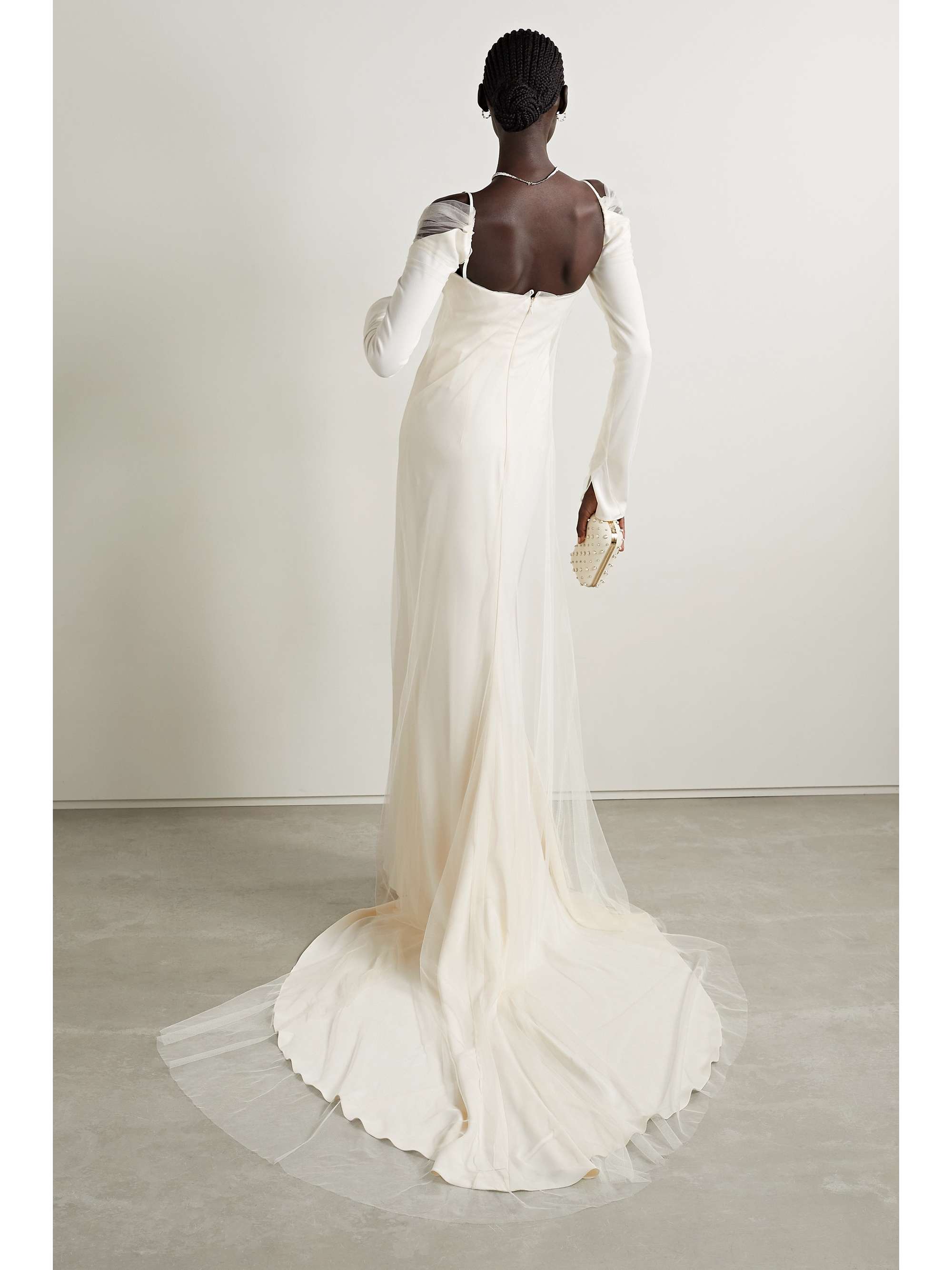 Leona cold-shoulder cady and tulle gown view
