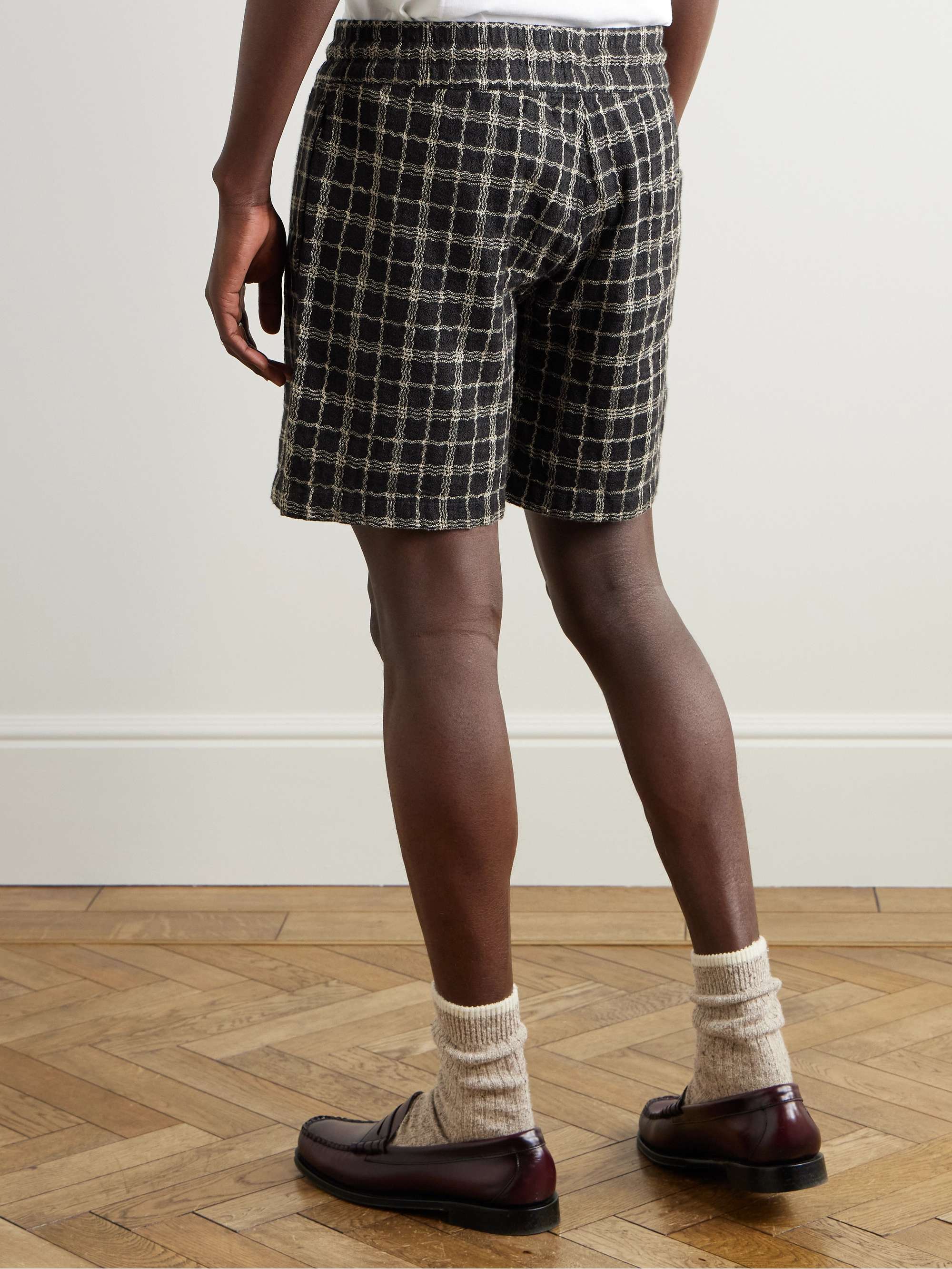Dorne Straight-Leg Checked Cotton and Linen-Blend Jacquard Drawstring Shorts view