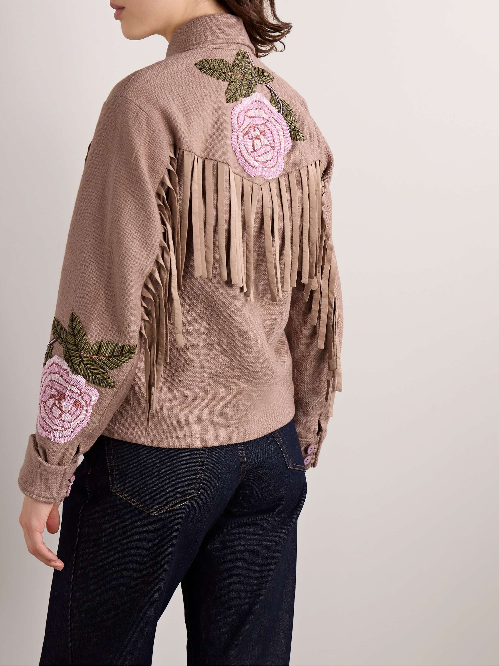 Jude fringed bead-embellished cotton-canvas jacket view
