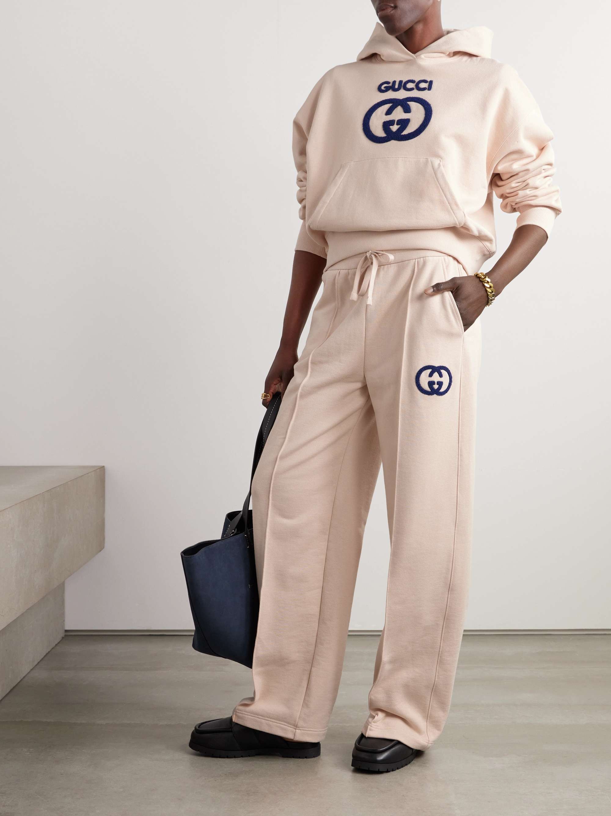 Appliquéd cotton-jersey straight-leg track pants view