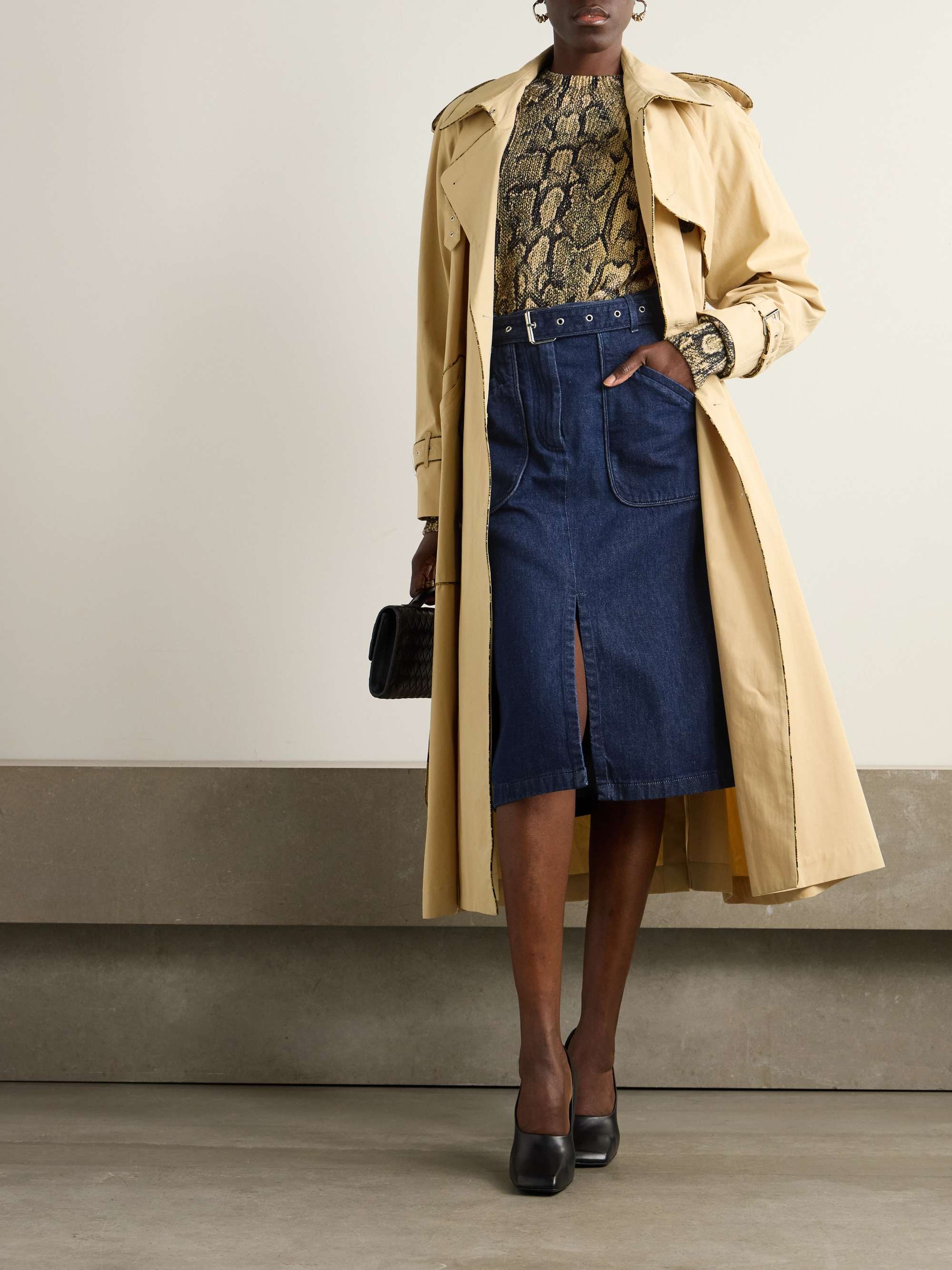 Belted denim midi skirt view