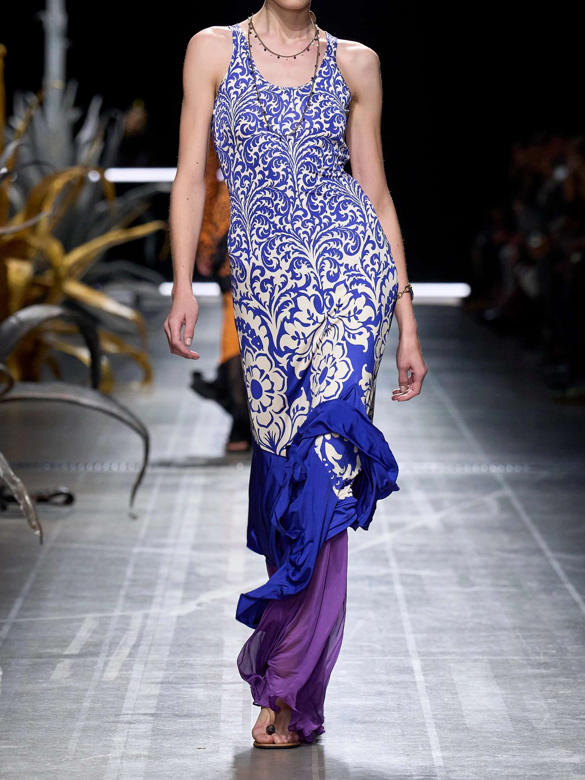 Asymmetric printed jersey maxi dress view