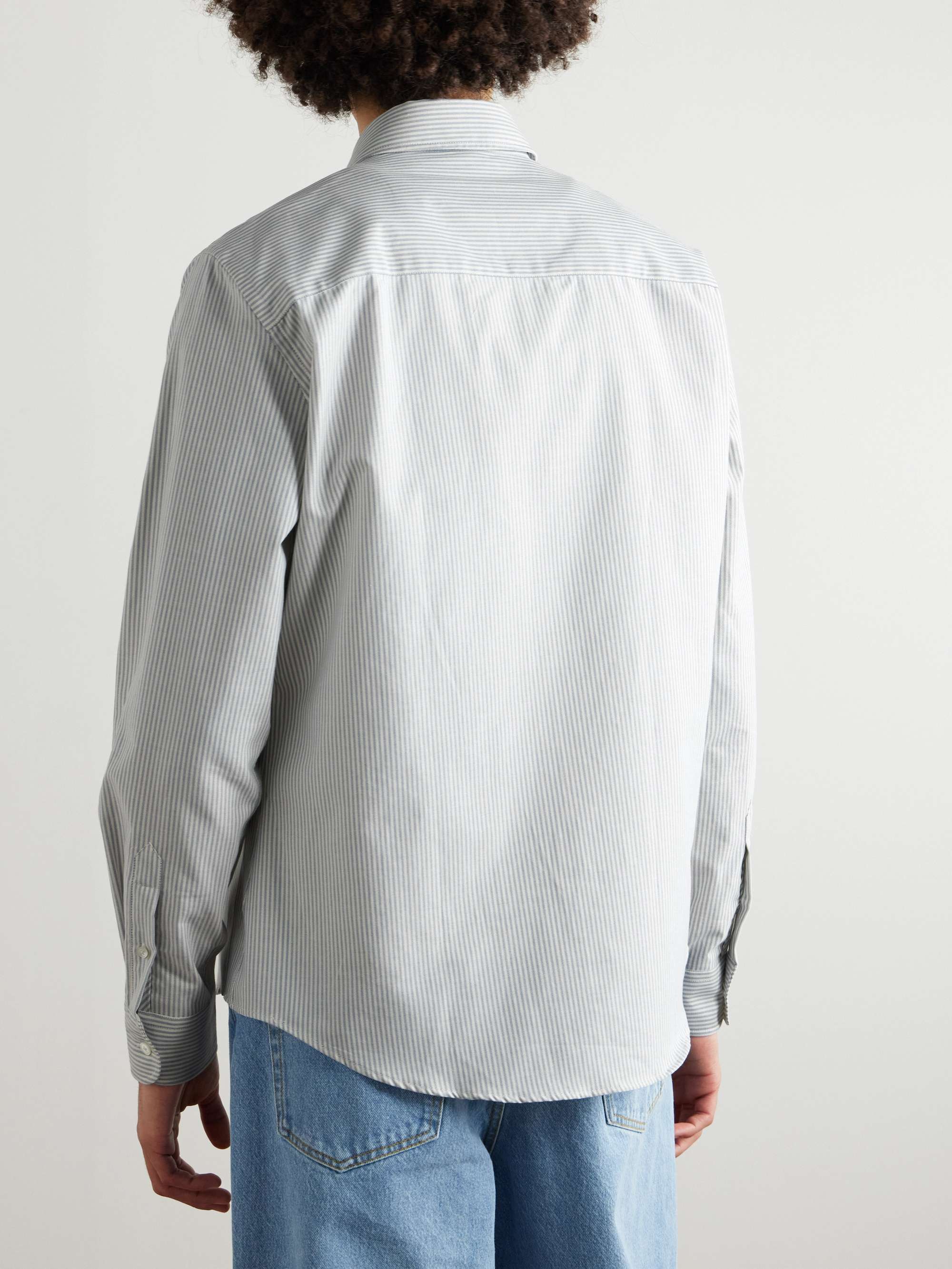 Button-Down Collar Logo-Embroidered Striped Cotton Oxford Shirt view