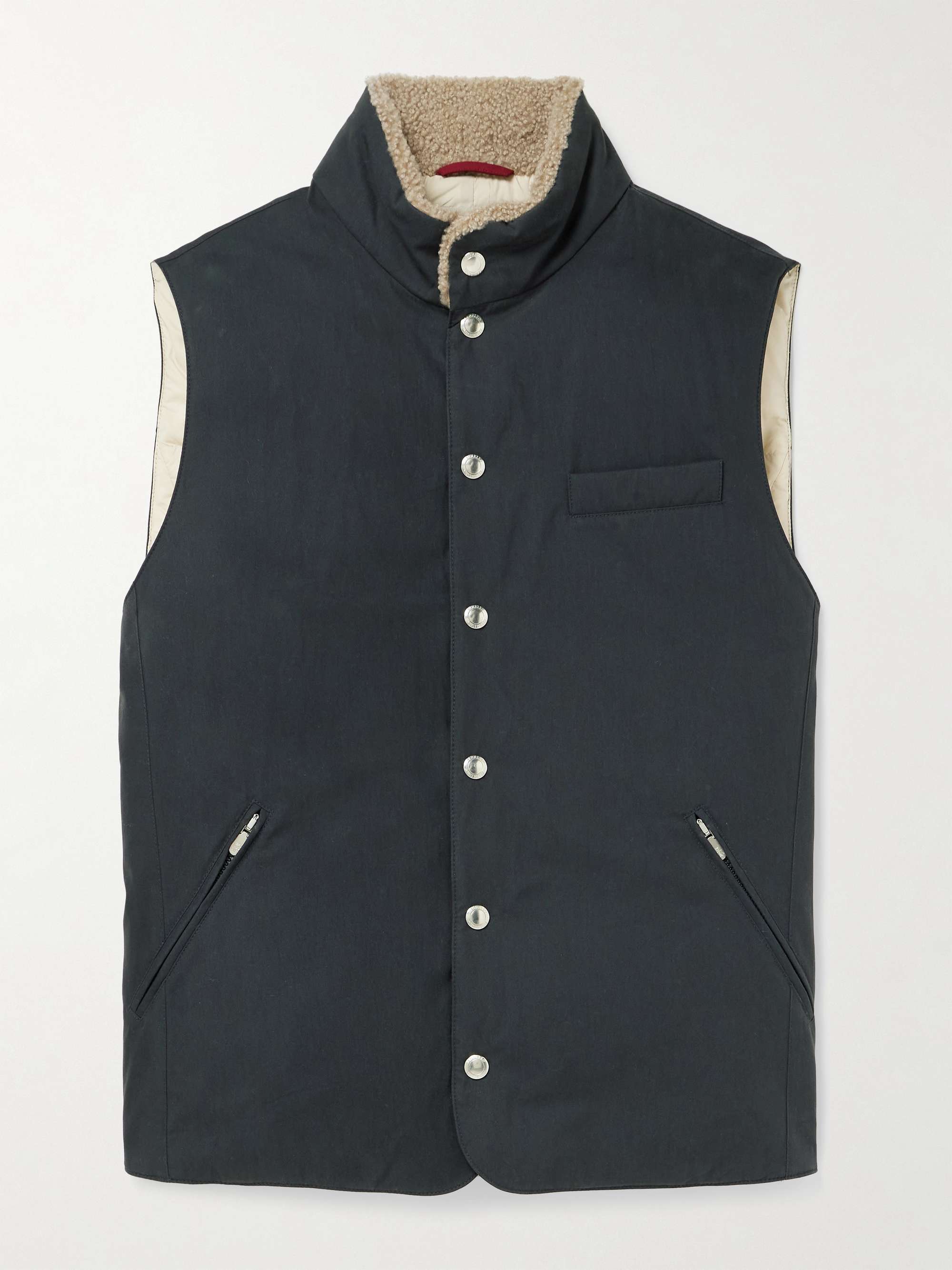 Shearling-Trimmed Padded Cotton-Blend Twill Down Gilet view