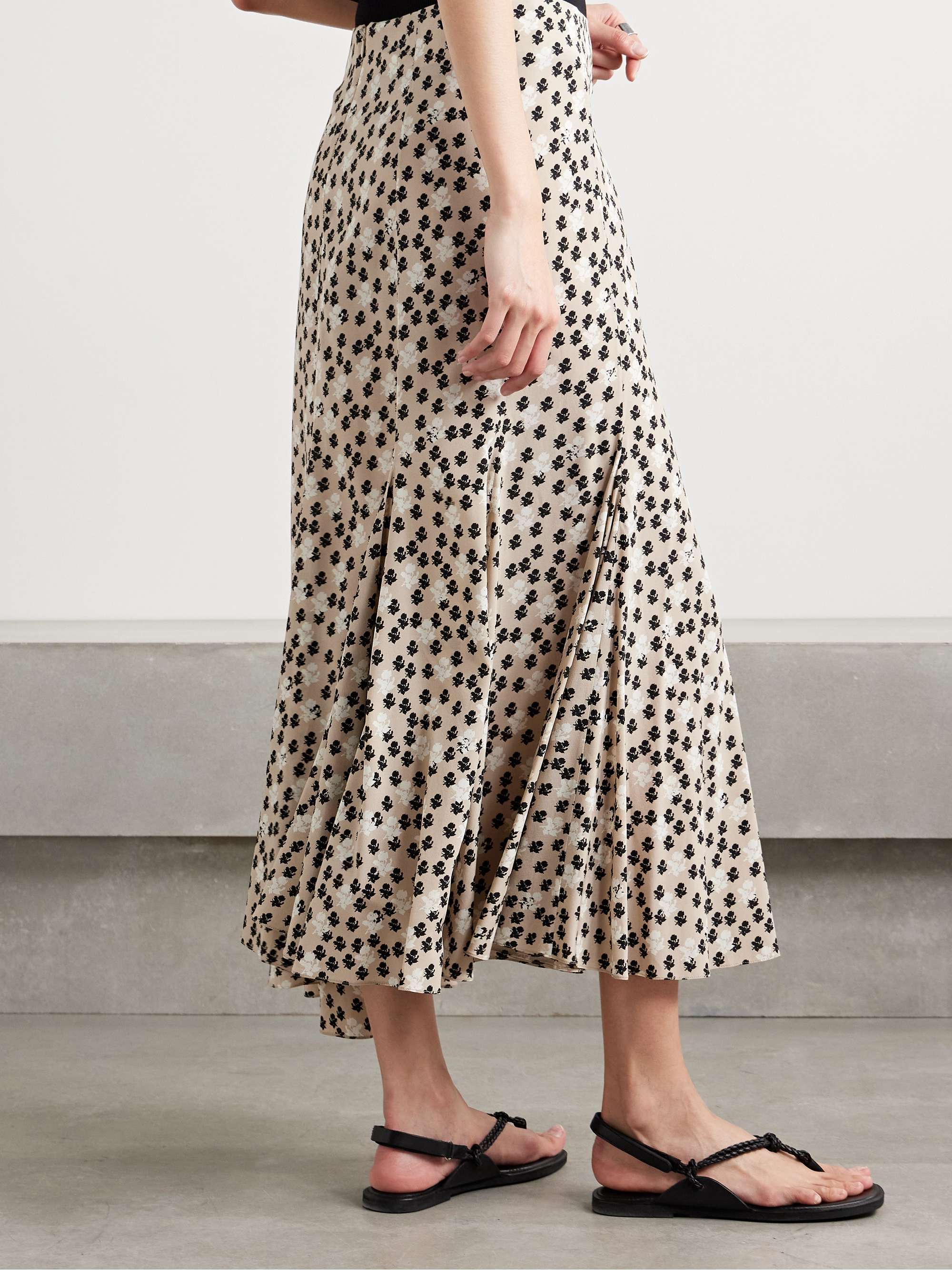 Joelle pleated floral-print stretch-crepe midi skirt view