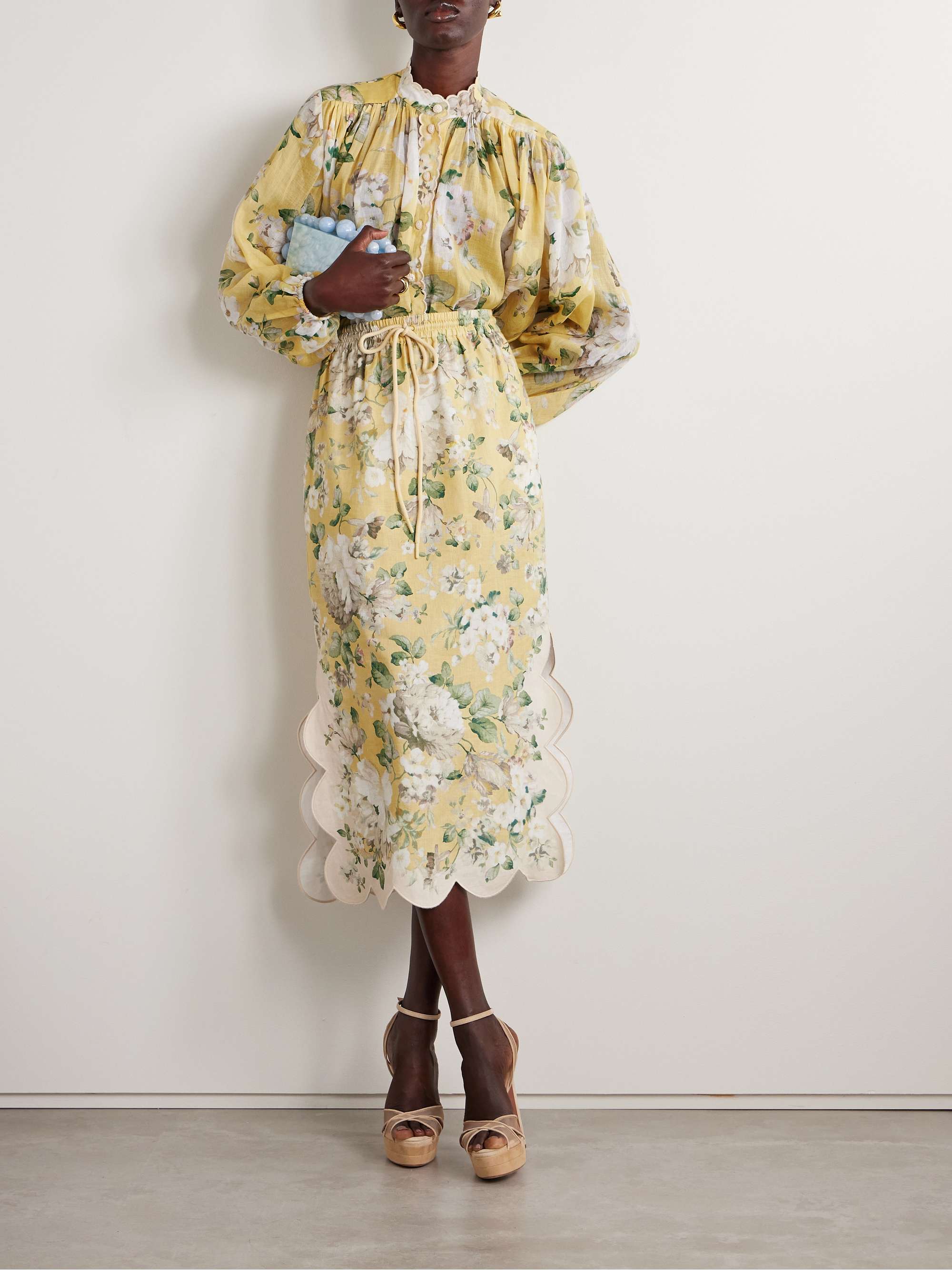Acacia scalloped floral-print ramie-voile blouse view