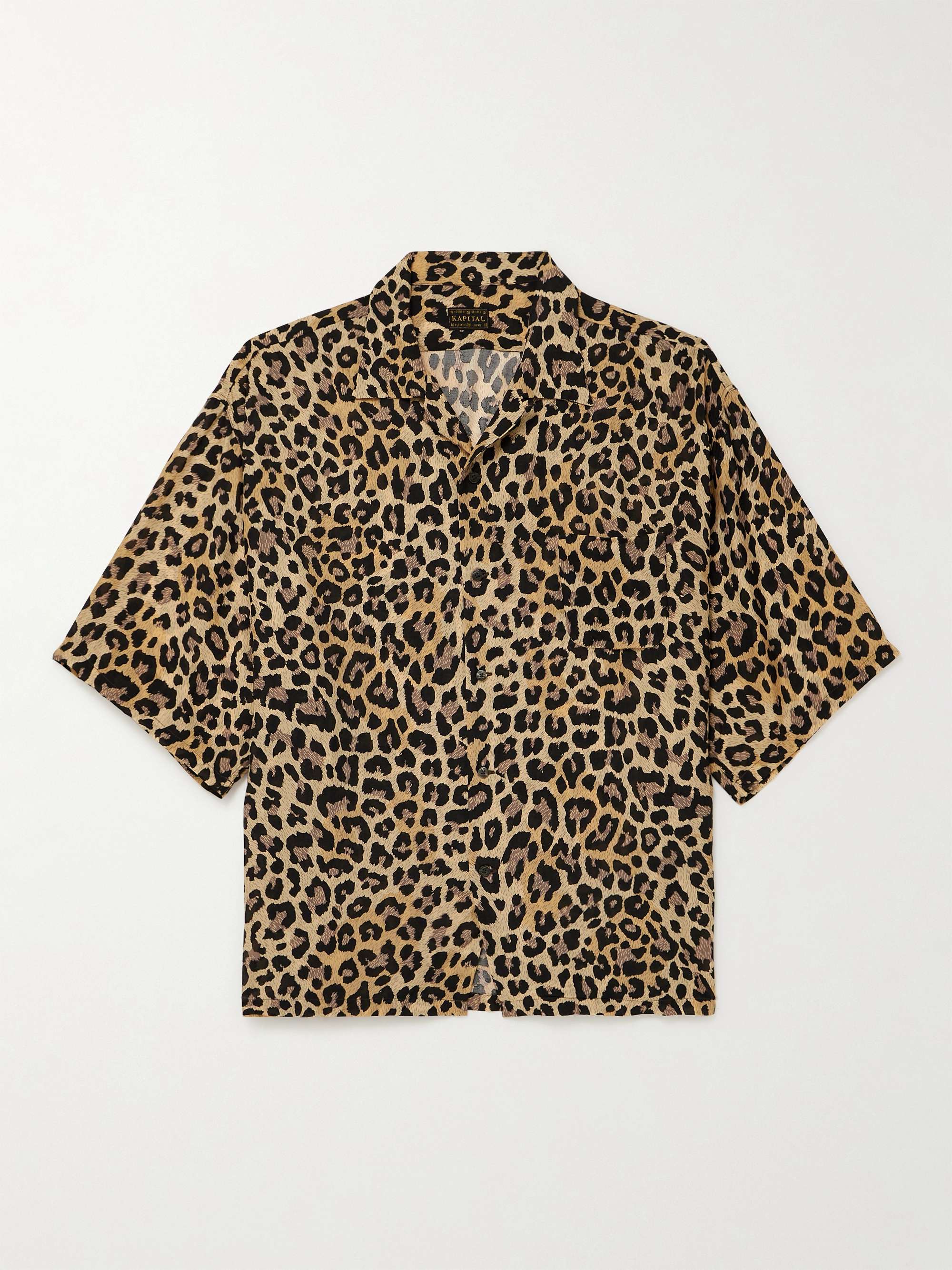 Convertible-Collar Leopard-Print Voile Shirt view