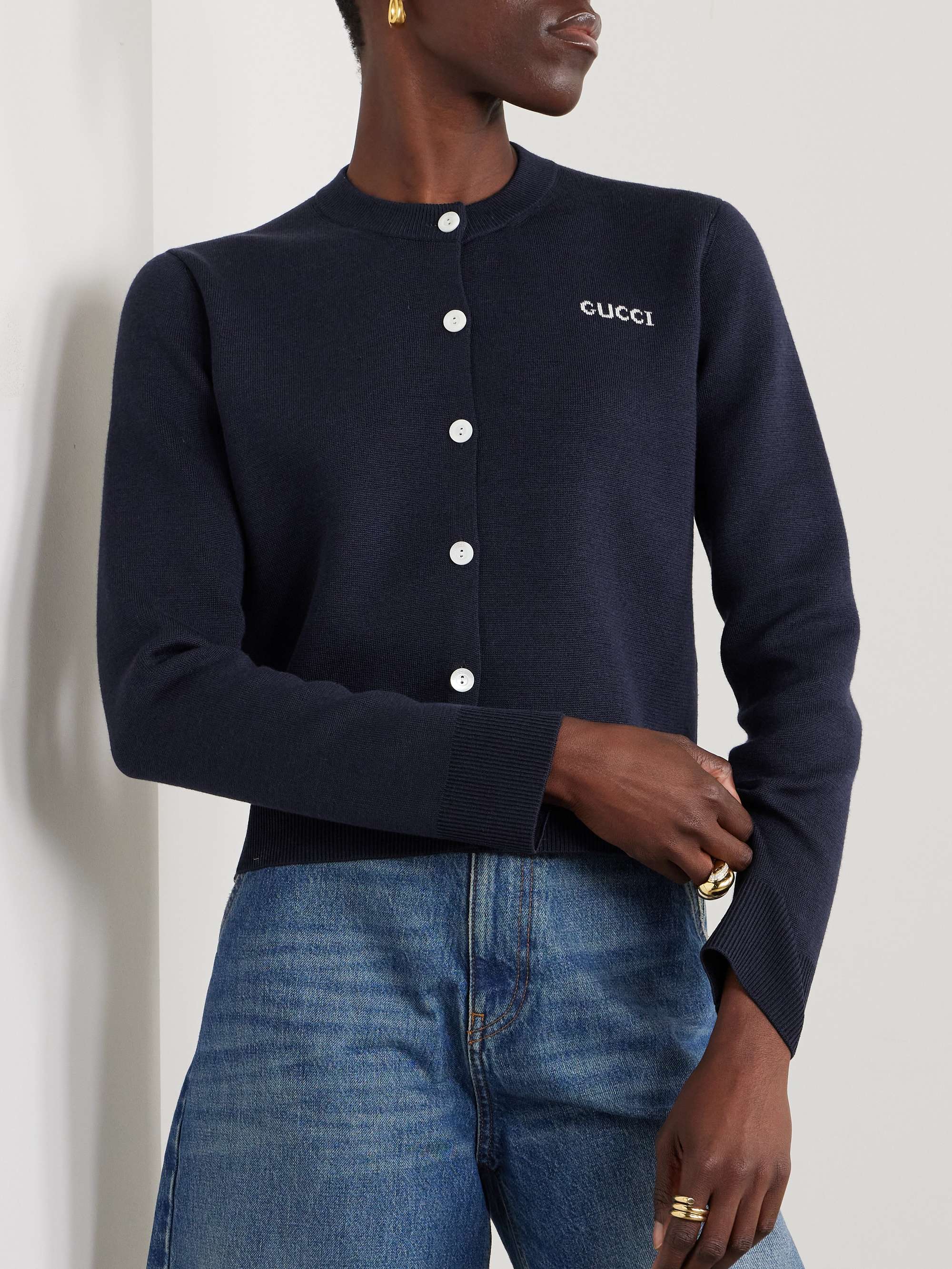Cropped intarsia-knit cardigan view