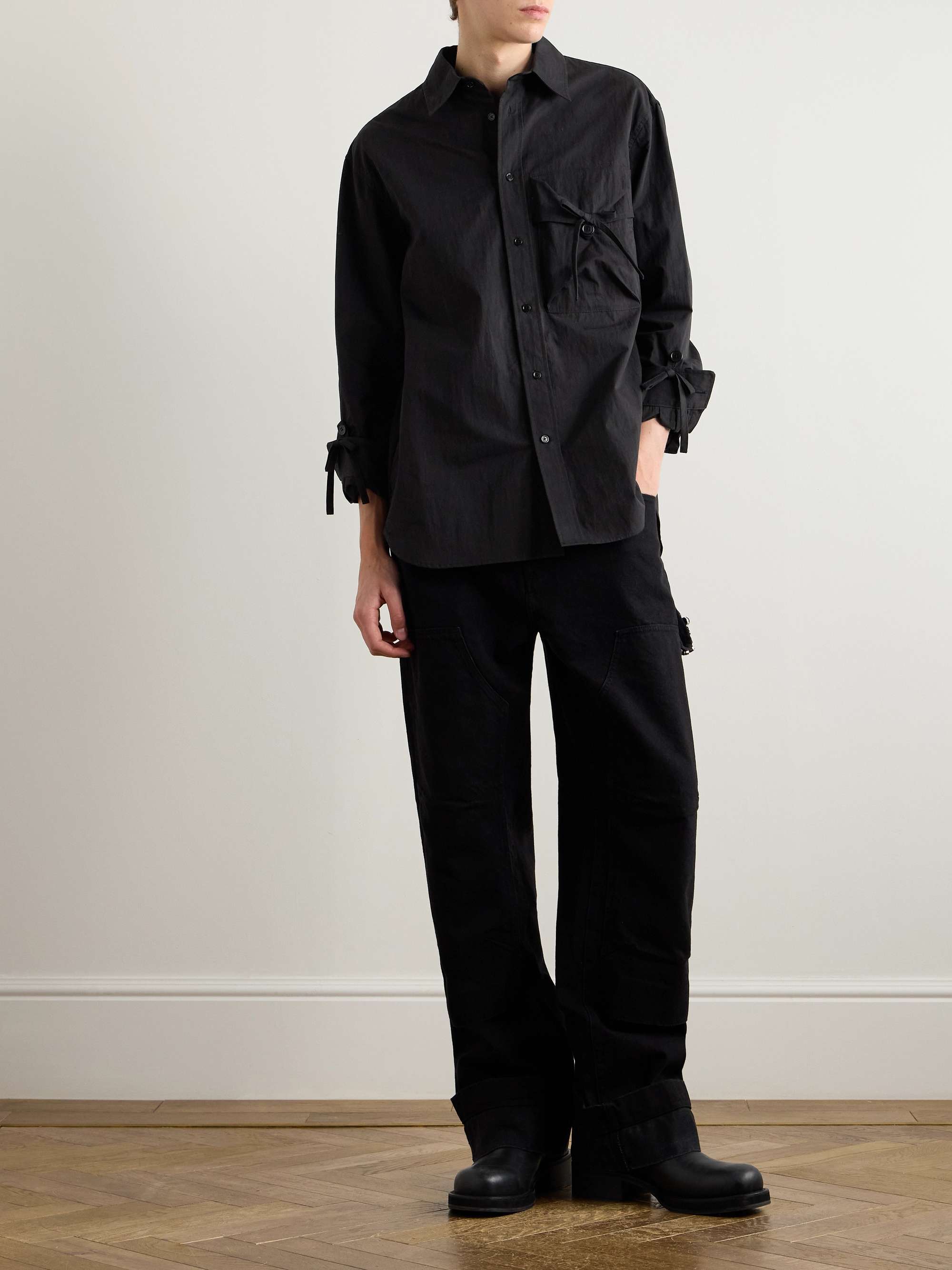 Bow-Detailed Waxed Cotton-Blend Poplin Shirt view