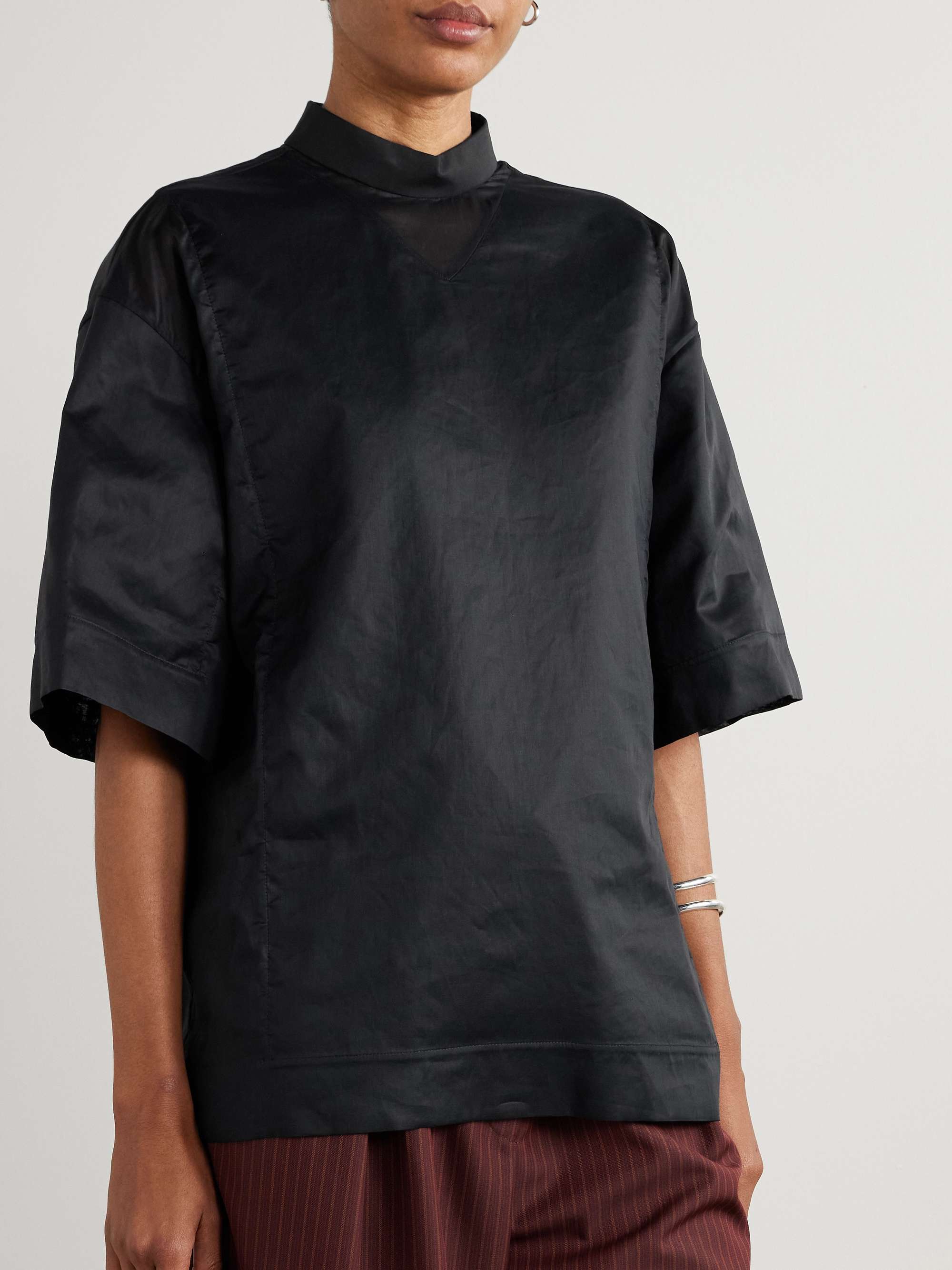 Oversized organza-trimmed cotton-poplin top view
