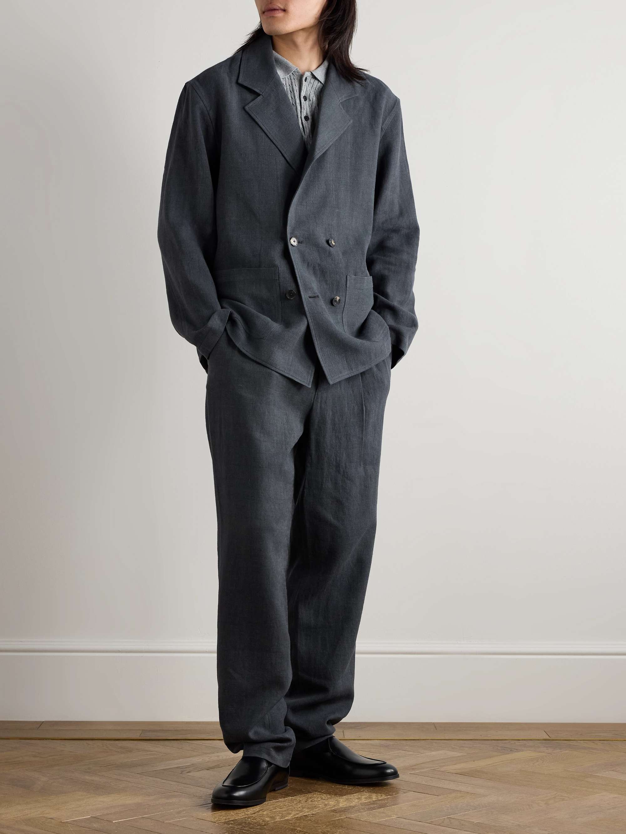Straight-Leg Pleated Linen and Wool-Blend Suit Trousers view
