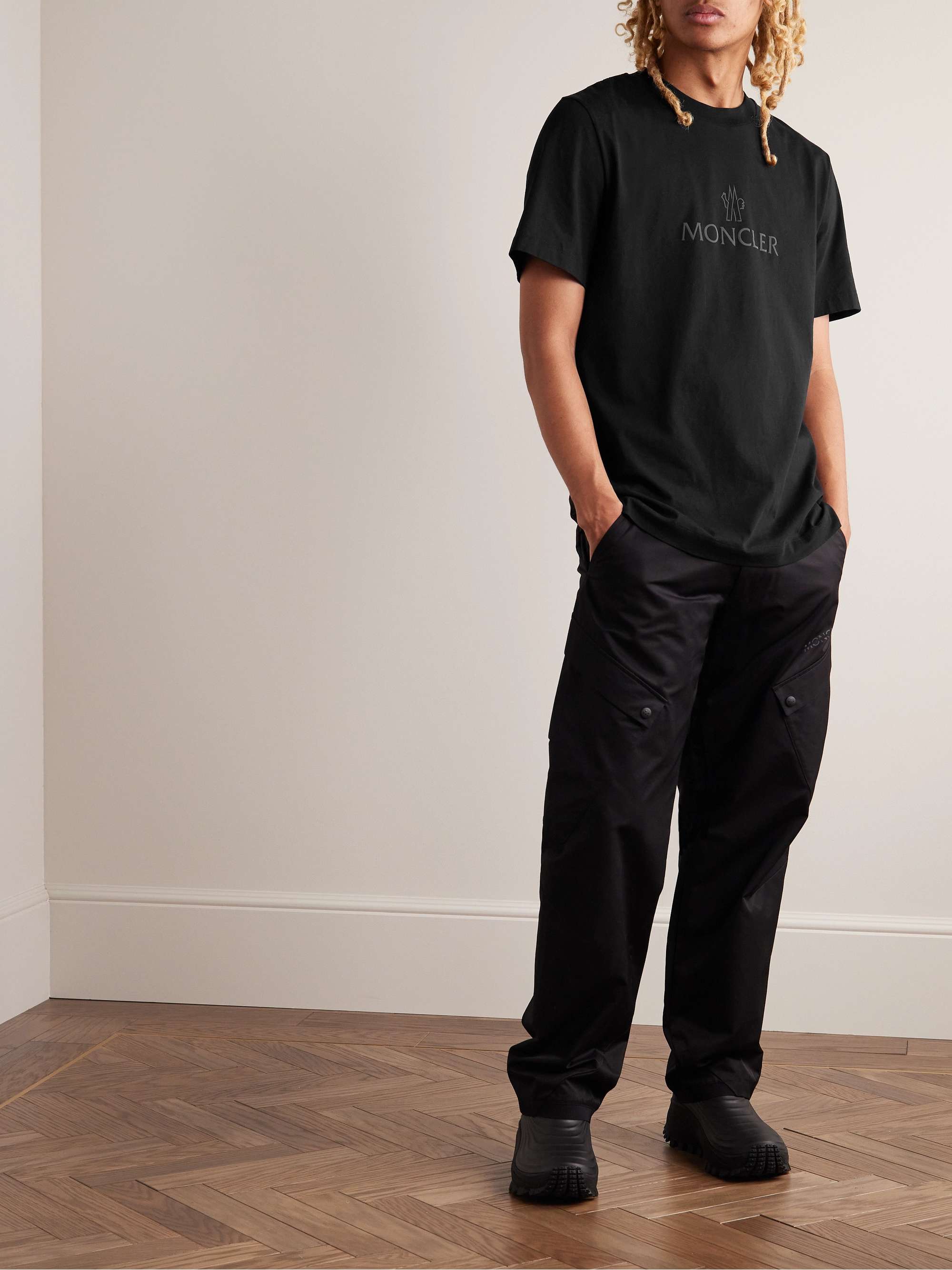 Mesh-Trimmed Logo-Print Cotton-Jersey T-Shirt view