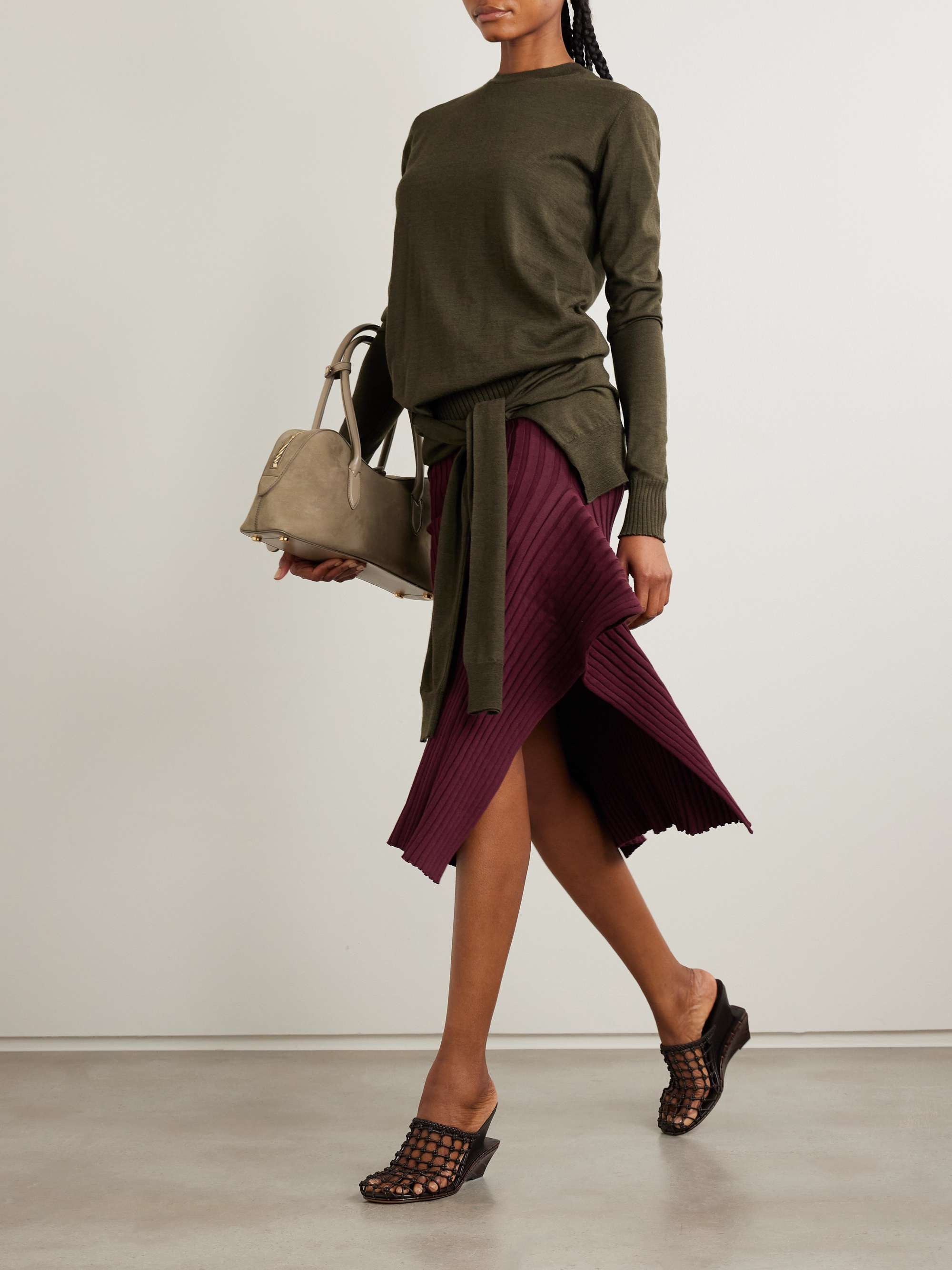 Asymmetric ribbed organic cotton midi skirt view