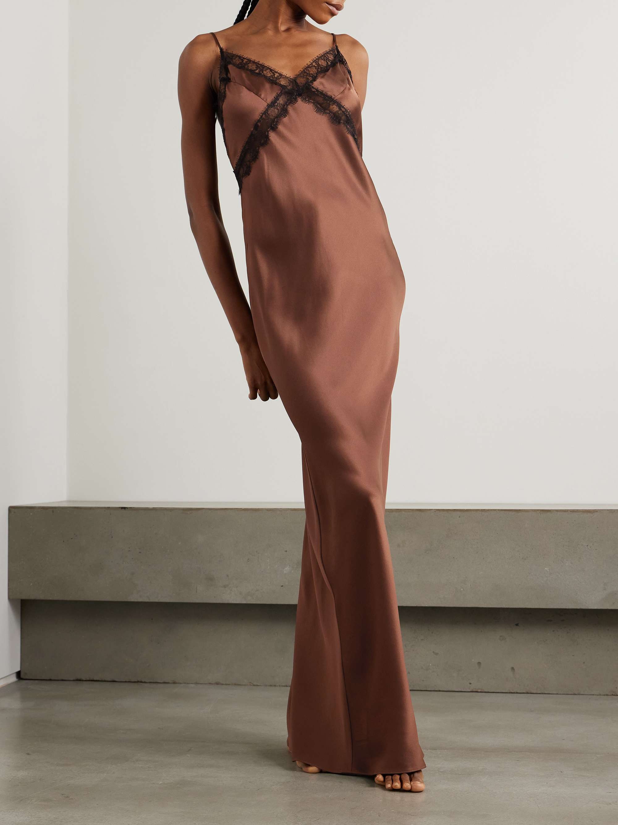 Lace-trimmed silk-satin maxi dress view