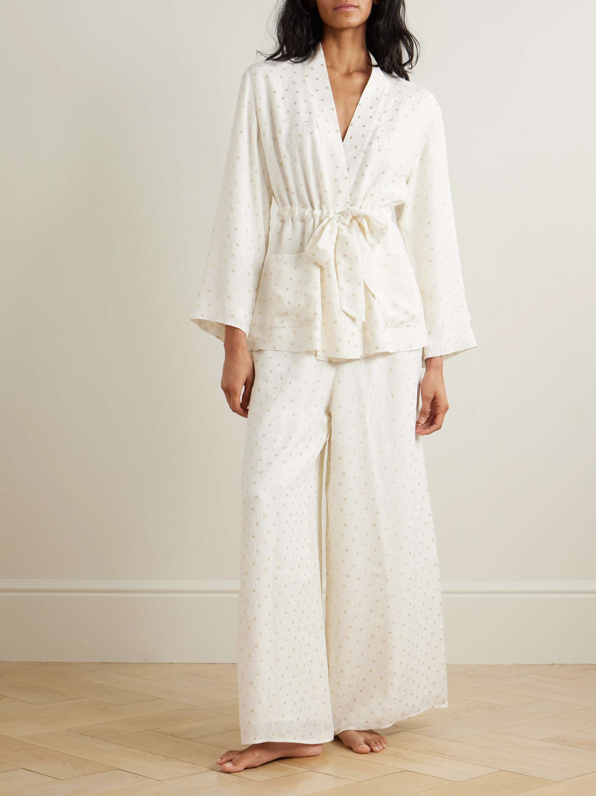 Petillant belted embroidered metallic silk-blend jacquard robe view