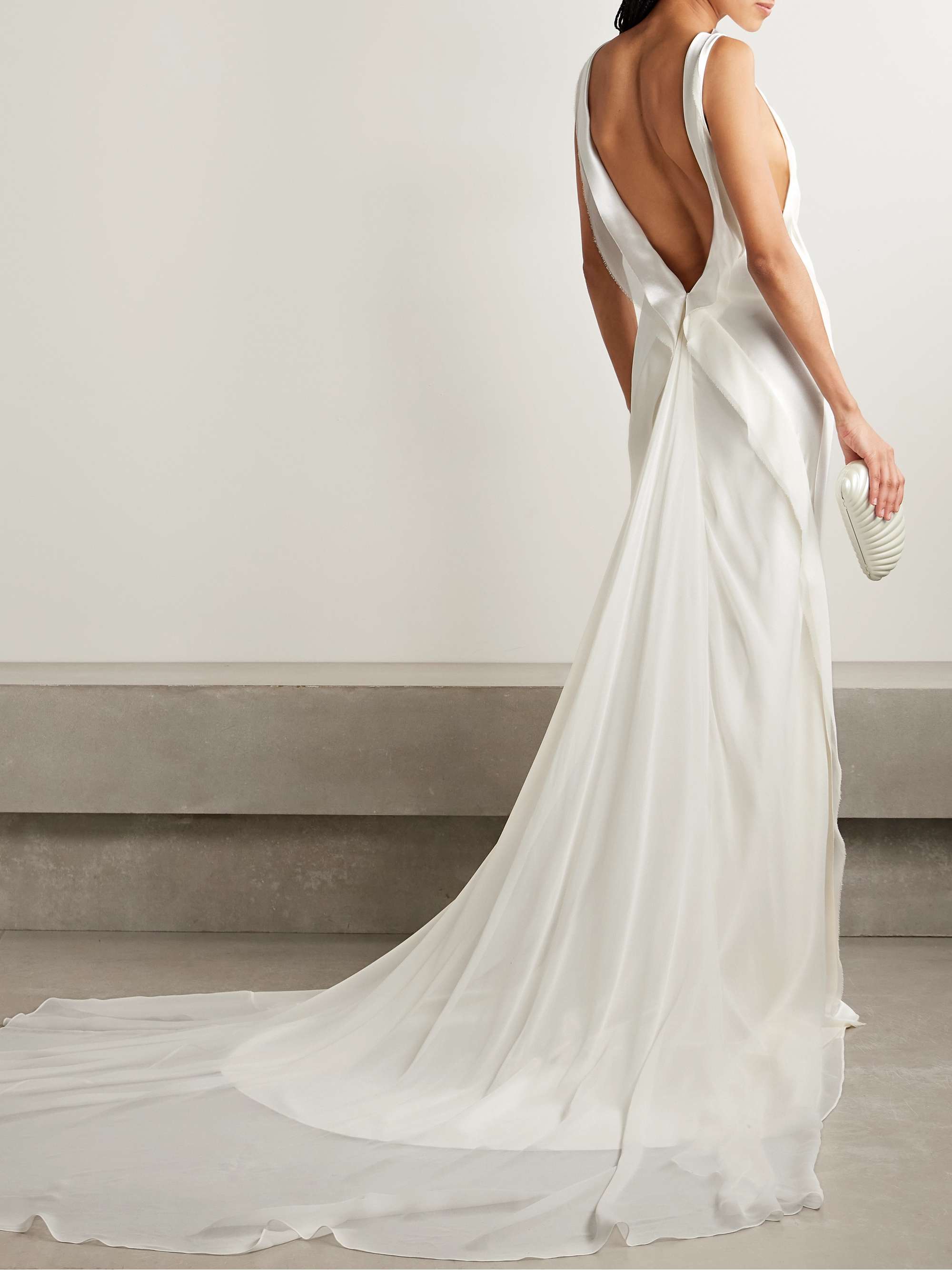 Arlo open-back silk chiffon-trimmed silk and wool-blend satin gown view