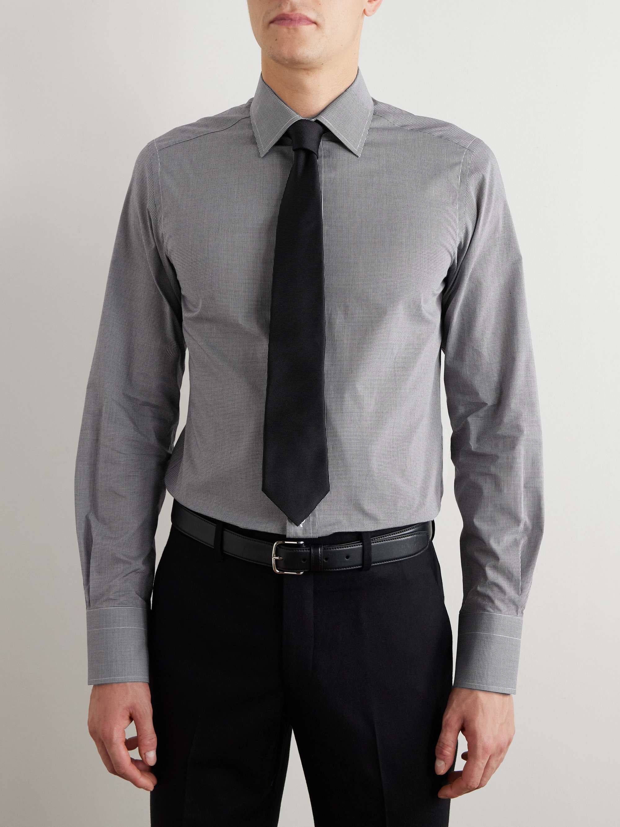Slim-Fit Cutaway-Collar Checked Cotton-Poplin Shirt view